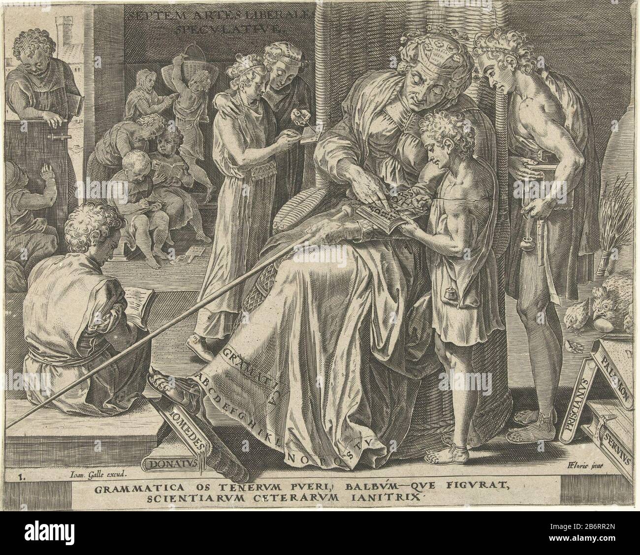Grammatica (Sprakkunst) De zeven vrije kunsten (seriettel) Grammar (Grammar) le sette arti liberali (titolo della serie) tipo Di Proprietà: Stampa numero di serie: 1 / 7Objectnummer: RP-P-1906-2188Catalogusreferentie: Nuovo olandese Hollstein 197-3 (3) Descrizione: La grammatica è l'insegnante più anziano tra i suoi allievi. Seduti in classe alunni di diverse età. Dietro insegnare ai bambini più piccoli scrivere. Collegamenti per un bambino più anziano legge un libro. La grammatica aiuta un altro studente con un libro accanto a lei. In grembo è un bastone saggio. Sul pavimento sono libri di scrittori famosi nella grammatica come Donatus e Diomedes. Produttore : p Foto Stock