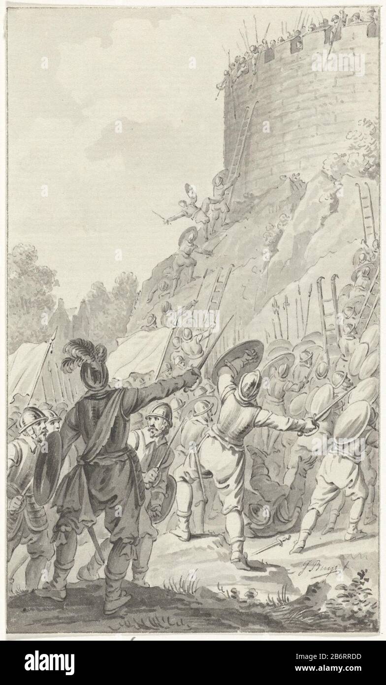 Gravin Ada belegerd in de Burcht van Leiden, 1204 Contessa Ada assediata nel castello di Leiden, 1204 Oggetto tipo : disegno storia disegno immagine numero articolo: RP-T 00-1369Catalogusreferentie: FMH 148- [c] Descrizione: La contessa Ada assediata dal visconte di Leiden, Philips Wassenaar, la cittadella di Leida dove si erano radicati, 1204. Sporgenza di trazione. Produttore : artista: Jacobus Acquista (firmato personalmente) Data: 1783 - 1785 caratteristiche Fisiche: Penna e pennello in grigio materiale: Carta inchiostro tecnologia: Penna / pennello dimensioni: H 149 mm × W 90 mmToelichtingontwerptekening per illustrazione in: James Co Foto Stock