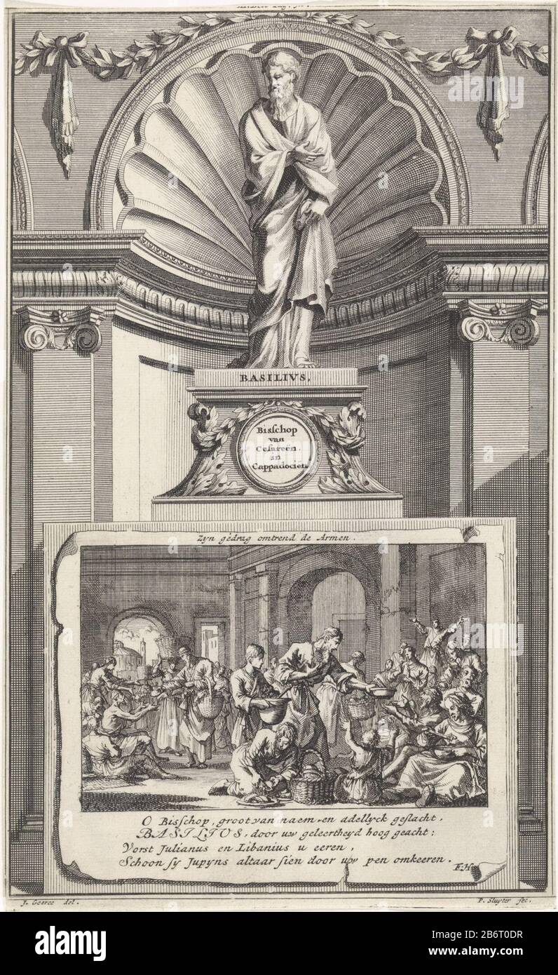 La chiesa Santa padre Basilio di Cesarea, in piedi su un piedistallo. Sul davanti la scena Dove: Basilico nel distribuire il cibo ai poveri. Stampare il centro superiore contrassegnato con: III. Condividi Pag. 311 (interruzione per la maggior parte) . Produttore : stampatore Jan Luyken (edificio elencato) stampatore: Zacharias Chatelain (II) (edificio elencato) nel disegno: Jan Goeree (proprietà elencata) scrittore: François Halma (oggetto elencato) editore: François Halma Luogo produzione: Amsterdam Data: 1698 caratteristiche Fisiche: Acquaforte e engra materiale: Carta Tecnica: Acquaforte / engra (processo di stampa) dimensioni: Foglio: H 266 mm × L 162 mm Foto Stock