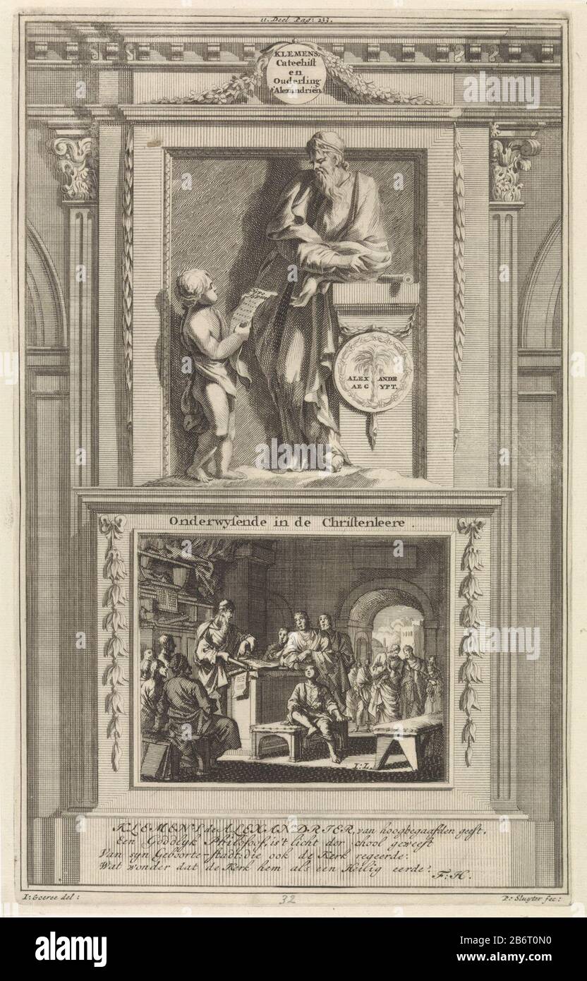 Il padre della chiesa Santa Clemente di Alessandria ascoltando un angelo che gli legge un testo. Clemens sta su un piedistallo Dove: Sul fronte sono l'insegnamento è introdotto nella figura della scuola di Alessandria. Etichettato print top center: II Part Page: 233. Produttore : stampatore Jan Luyken (edificio elencato) stampatore: Zacharias Chatelain (II) (edificio elencato) nel disegno: Jan Goeree (proprietà elencata) scrittore: François Halma (oggetto elencato) editore: François Halma Luogo produzione: Amsterdam Data: 1698 caratteristiche Fisiche: Acquaforte e engra; materiale di prova: Carta Tecnica: Acquaforte / engra (stampa p Foto Stock