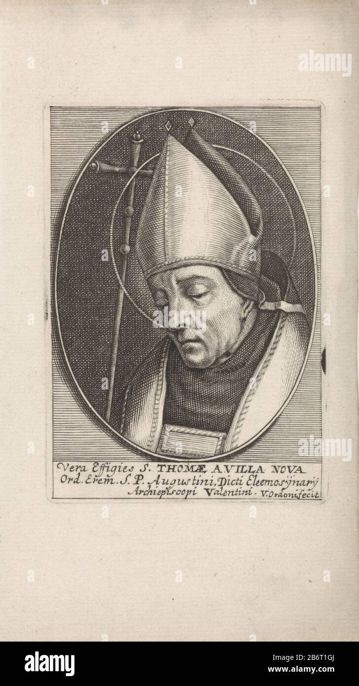 H Thomas van Villa Nova Bidprentje con San Tommaso di Villa Nova con mitra e crosier. Creatore della fabbricazione: Printmaker: Edouard Ordonie (listed property) Fabbricazione Del Luogo: Antwerp Dating: CA. 1638 - ca. 1695 caratteristiche Fisiche: Materiale auto: Carta Tecnica: Engra (processo di stampa) dimensioni: Bordo lastra: H 97 mm × W 67 mm Oggetto: Il frate agostiniano Thomas di Villanueva, arcivescovo di Valencia; possibili attributi: Mendicanti, croccanti, borsetta Foto Stock H Thomas van Villa Nova Bidprentje con San Tommaso di Villa Nova con mitra e crosier. Creatore della fabbricazione: Printmaker: Edouard Ordonie (listed property) Fabbricazione Del Luogo: Antwerp Dating: CA. 1638 - ca. 1695 caratteristiche Fisiche: Materiale auto: Carta Tecnica: Engra (processo di stampa) dimensioni: Bordo lastra: H 97 mm × W 67 mm Oggetto: Il frate agostiniano Thomas di Villanueva, arcivescovo di Valencia; possibili attributi: Mendicanti, croccanti, borsetta Foto Stock