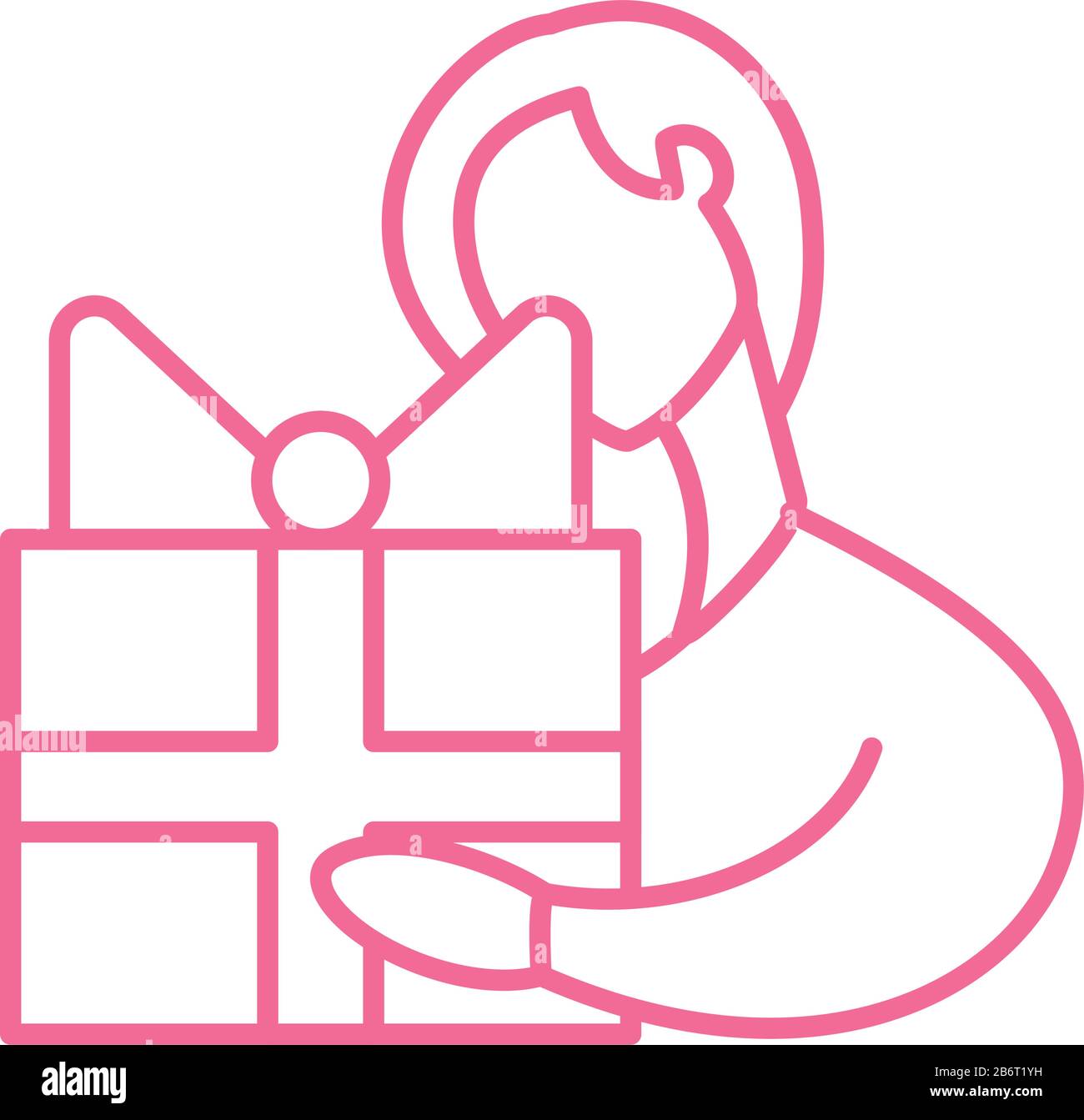 donna che tiene una scatola del regalo, disegno vettoriale dell'illustrazione dell'icona di stile di linea Illustrazione Vettoriale