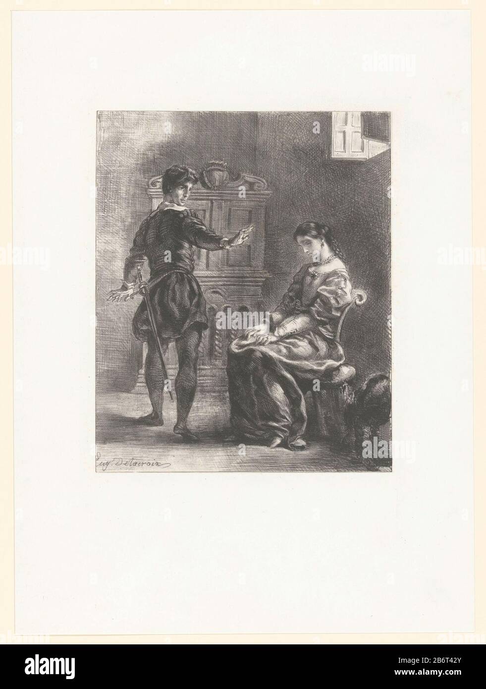 il post fa parte di una cartella con quattordici elementi. Produttore : tipografo: Eugène Delacroix (indicato sull'oggetto) Button: Jean-François Villain Editore: Gihaut Brother Place fabbricante: Parigi Datato: Nel 1834 o dopo - nel 1864 o davanti Materiale: Chine collé di carta Tecnica : litografia (tecnica) dimensioni: Foglio: H 415 mm × W 308 mmToelichtingDit è il quinto posto in una serie di zestien. Oggetto: Frazione, Principe Di Danimarca Foto Stock