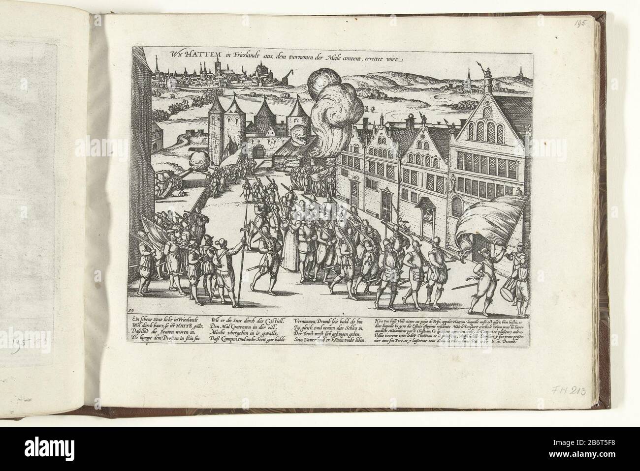 Hattem voor de Staten beouden, 1580 Serie 8 Nederlandse Gebeurtenissen, 1577-1583 (seriettel) Hattem The States Retain 1580Serie 8: Events Dutch, 1577-1583 (series title) Property Type: Print new picture album Leaves Serial number: 213 / 469Objectnummer: RP-P-OB-78.784-196Catalogusreferentie: FMH 413-213Hellwig 223New Hollstein Hollstein 2 B167 (olandese) Descrizione: 2 (2) Pianificare a Hattem da Malcontents sotto il conte Renneberg per conquistare sconfitto e catturato i traditori, 18 dicembre 1580. Louis e Willem van Montfoort, Sheriff di Hattem, scaricarono soldati. Con firma di 12 linee in tedesco e cinque lin Foto Stock