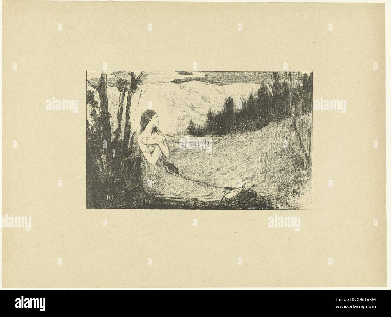 Heilige Agnes zit op rots in landschap Sainte-Agnes l'Epreuve (seriettel) Saint Agnes si trova sulla roccia in landschapSainte-Agnesl'Epreuve (titolo della serie) Tipo Di Proprietà: Foto numero articolo: RP-P-1967-1111 Iscrizioni / marchi: Collector mark, vero centro, stampato: Lugt 2760 marchio del produttore, vero centro : 2228 Lugt : Il printmaker Jean Danguy (edificio elencato) nel suo design: Jean Danguyuitgever l'Epreuvedrukker P. Lemaire Place manufacture: Printmaker: France Editore: Paris Editore: Paris Data: Luglio 1895 e / o 1895 caratteristiche Fisiche: Litografia materiale: Paper techni Foto Stock