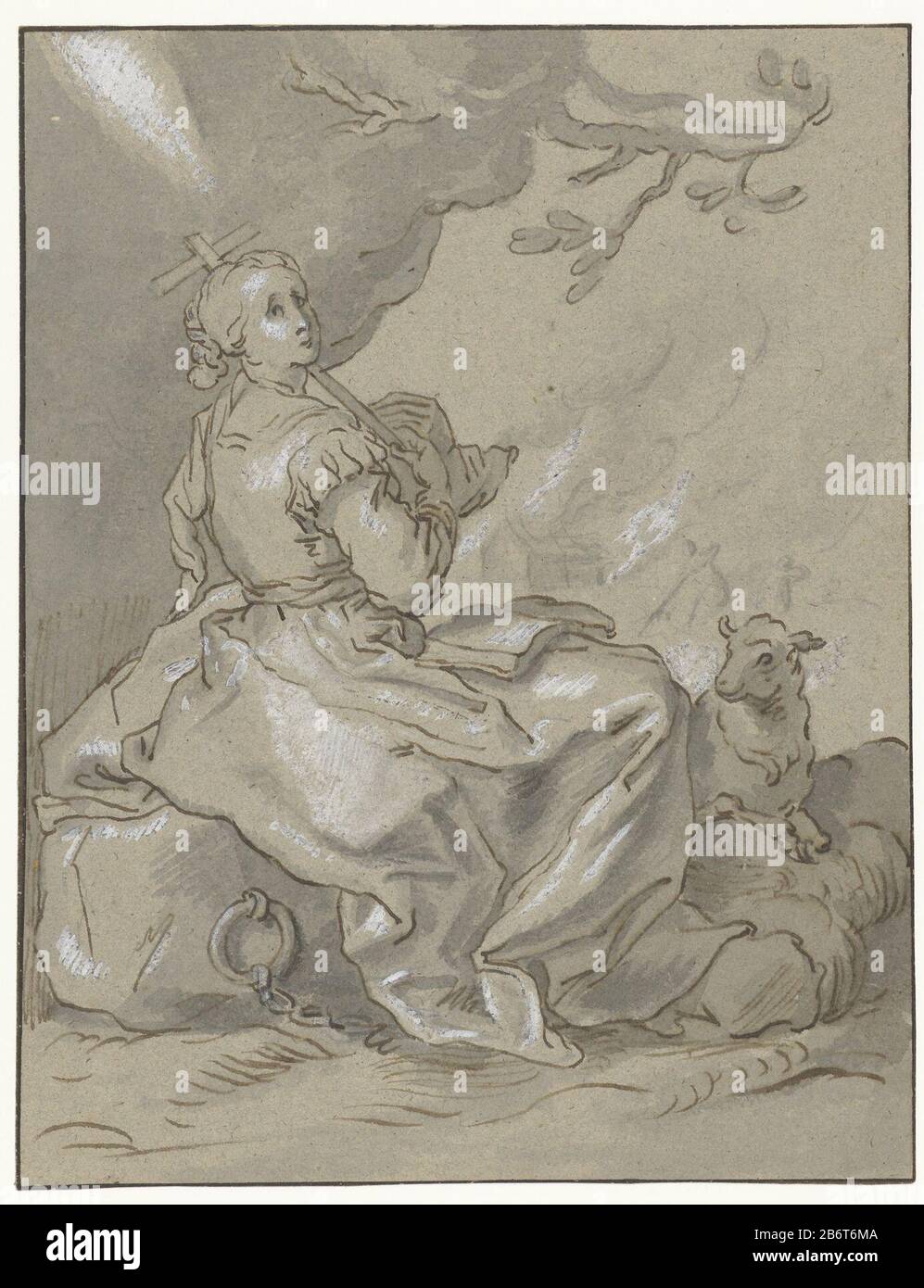 Heilige Agnes Saint Agnes Property Type: Drawing Object Number: RP-T 1933-14 Manufacturer : to drawing of Abraham Bloemaert Artist: Anonymous Date: 1574 caratteristiche Fisiche: Penna in marrone e pennello in grigio, vernice bianca, su carta grigia materiale: Carta vernice inchiostro Tecnica: Dimensioni penna / pennello: H 242 mm × L 187 mm Foto Stock