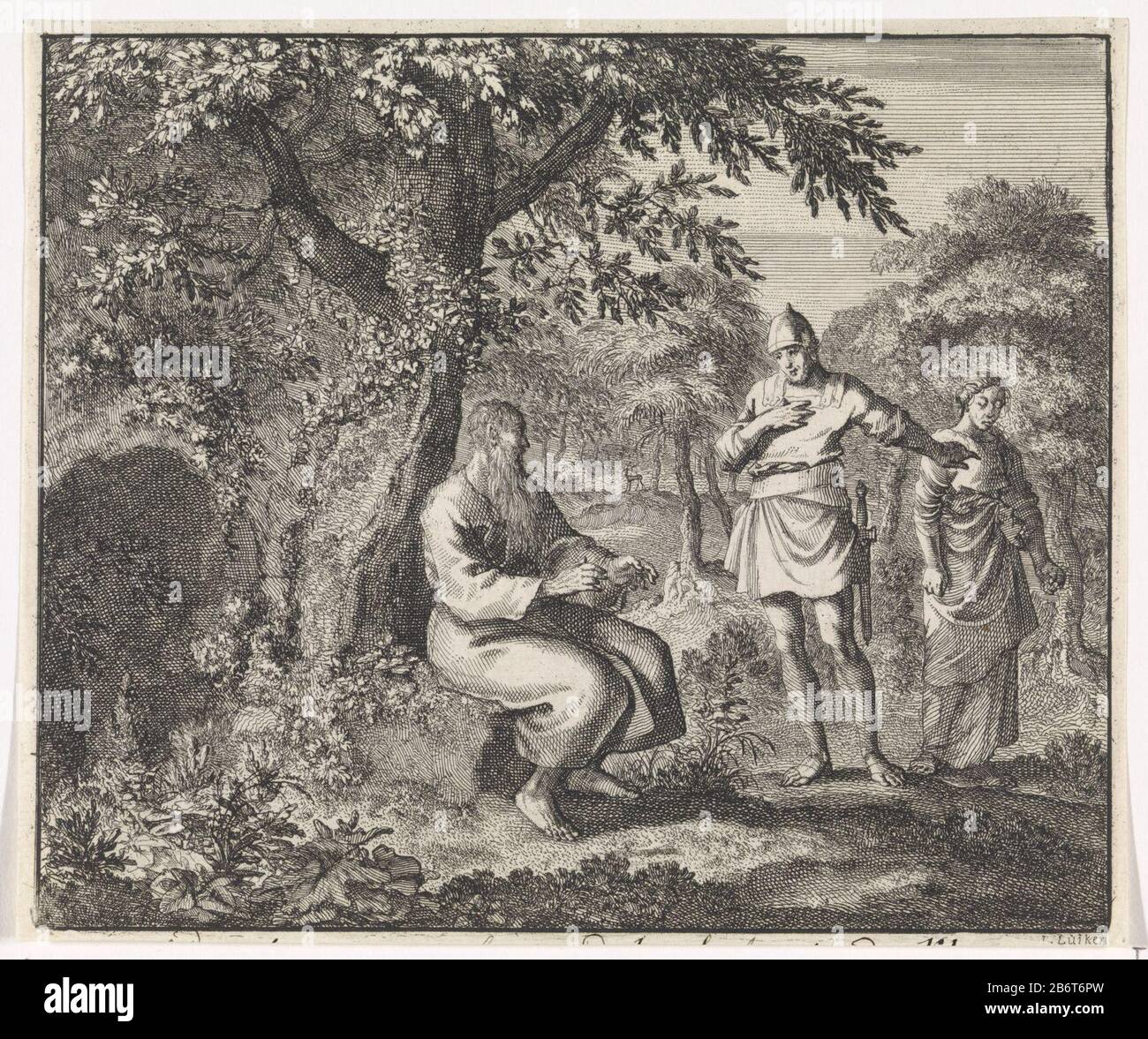 Heilige Antonius geneest een bezeten vrouw il Sant'Antonio è la sua grotta nel deserto. Sulla destra c'è un soldato che punta sua figlia. Il soldato spera che Sant'Antonio posseduto da diavoli figlia può genezen. Produttore : stampatore Jan Luyken (Proprietà elencata) Luogo di produzione: Amsterdam Data: 1701 caratteristiche Fisiche: Incisione; materiale di prova: Tecnica della carta: Incisione dimensioni: Foglio: H 132 mm × W 158 mmToelichtingProefdruk un libro illustrazione Arnold Godfried. Dove: E immagine dei primi cristiani. Amsterdam: Jacobus van Hardenberg, Barent Visscher e James of New Veen, 1700, v Foto Stock