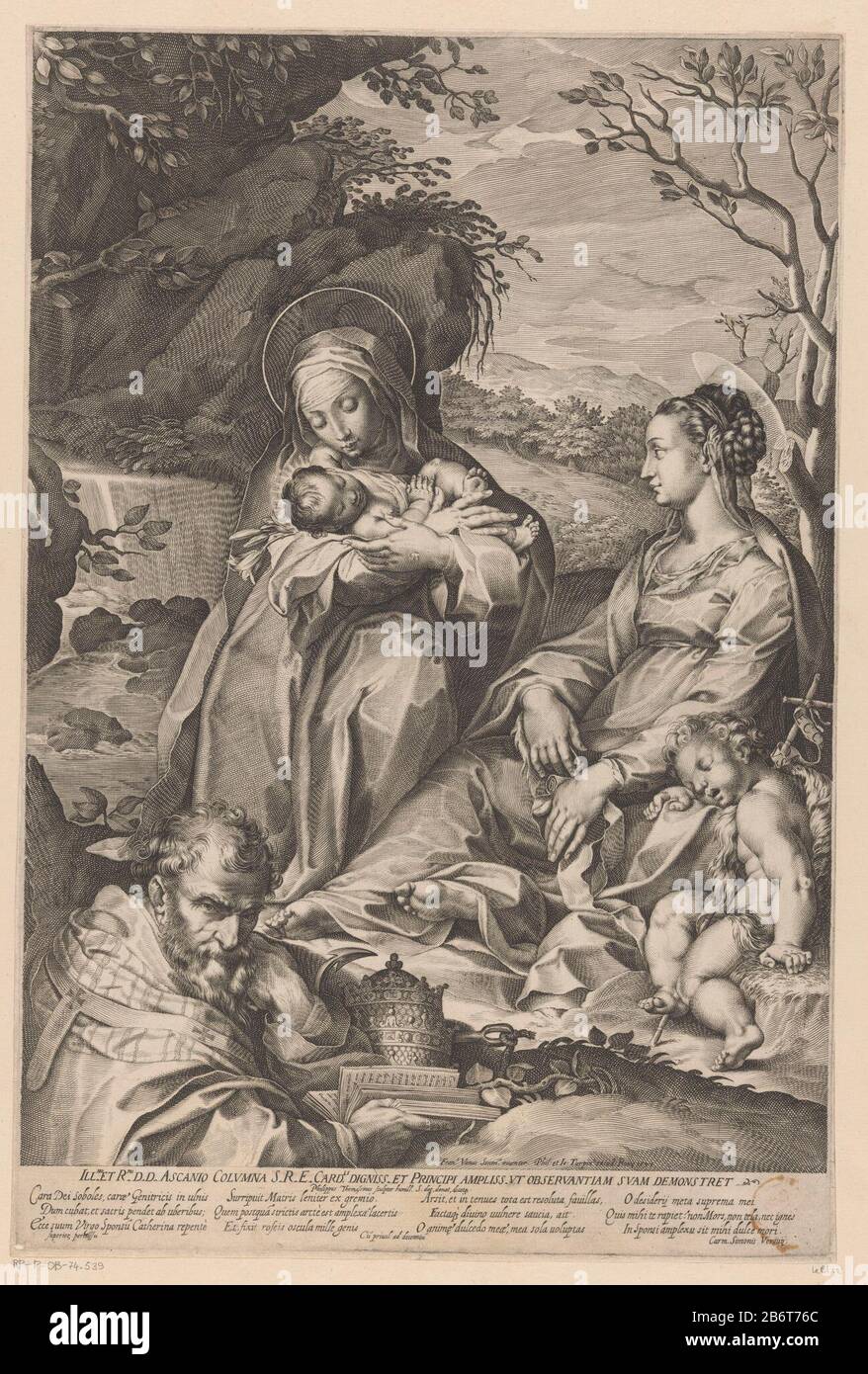 Heilige Catharina van Siena Met het Christuskind, Maria, een slapende Johannes de Doper en een paus Santa Caterina da Siena con il Cristo Bambino, Maria, un dormiente Giovanni Battista e un papa tipo di oggetto: Foto numero articolo: RP-P-OB-74.539Catalogusreferentie: Leblanc 12 Iscrizioni / marchi: Marchio del collettore, vero, stampato: Lugt 240 Produttore : printmaker Philippe Thomassin (edificio elencato), disegnato da Francesco Vanni (edificio elencato): Jean Turpin (Proprietà quotata) fornitore di privilegio: Clement VIII (Proprietà quotata) assegnato a: Asciano colonna (oggetto elencato) Luogo produzione: PR Foto Stock
