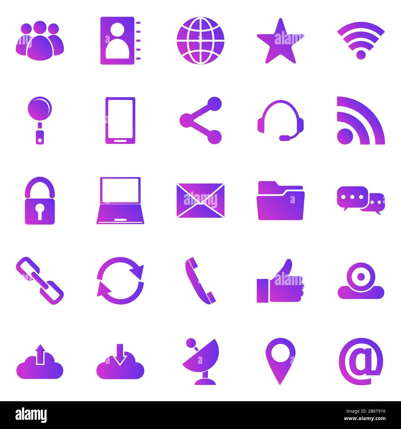 Icone del gradiente di comunicazione su sfondo bianco, vettore stock Illustrazione Vettoriale
