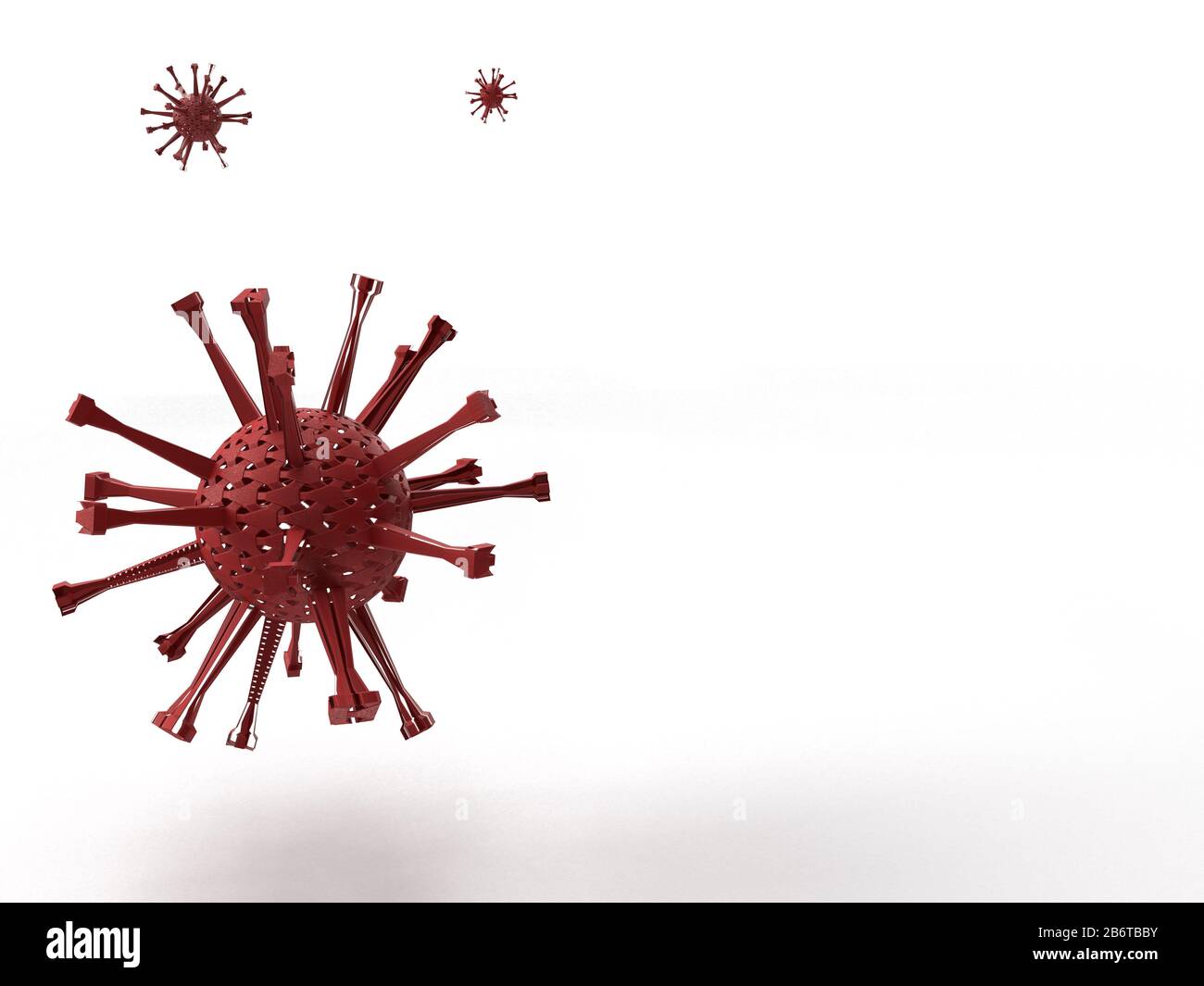 rendering 3d del modello rosso coronavirus su sfondo bianco con spazio per il testo. Foto Stock