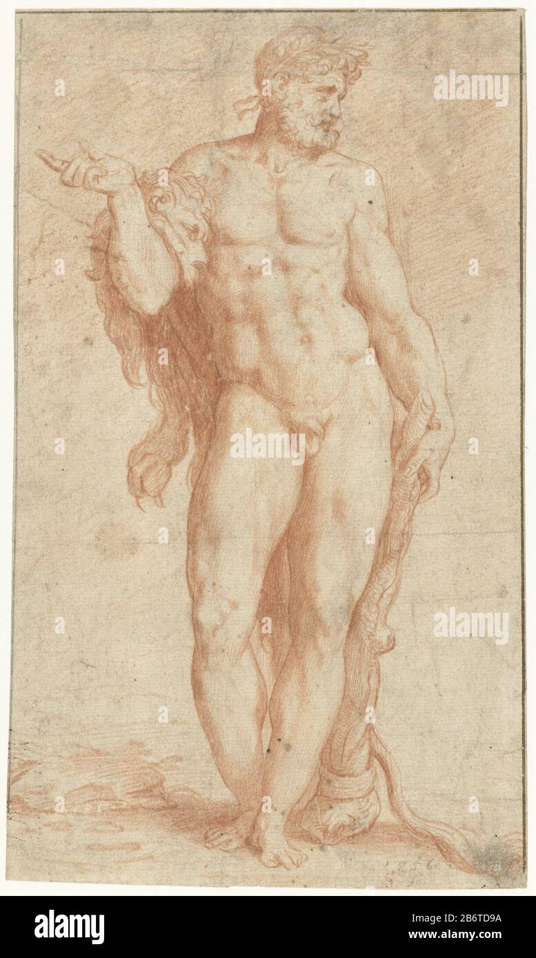 Hercules Hercules Tipo Di Proprietà: Disegno numero Oggetto: RP-T 1950-391 Produttore : artista: Monogramma CS (illustratore) Datato: 1556 caratteristiche Fisiche: Gesso rosso su carta colorata rosa materiale: Carta preparata gesso dimensioni: H 234 mm × W 136 mm Foto Stock
