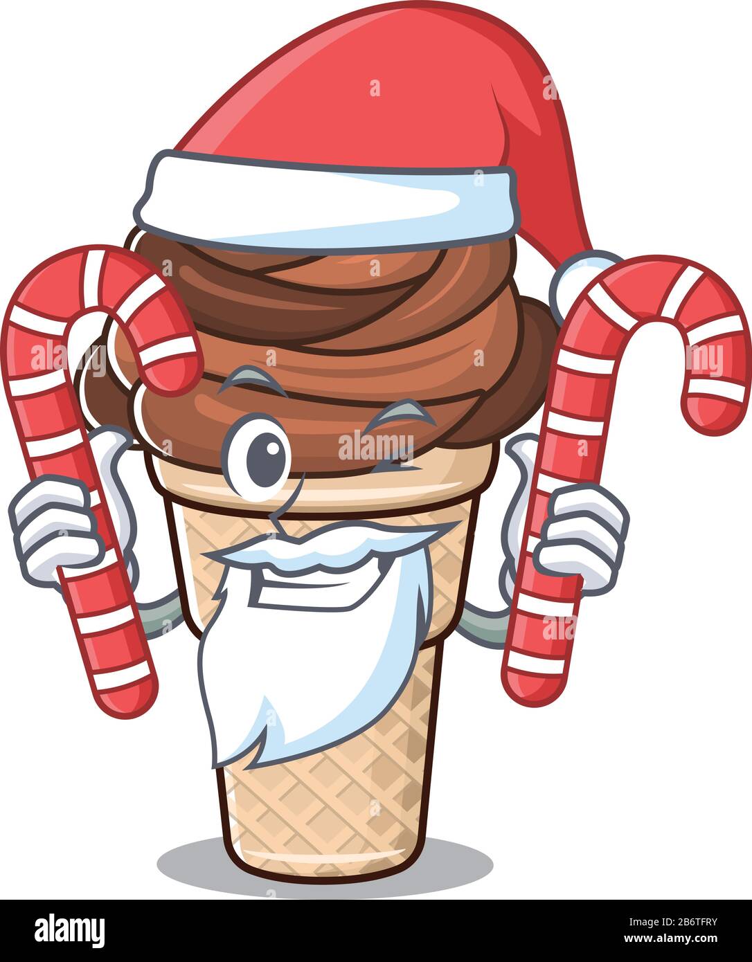 Amichevole gelato al cioccolato in carattere Santa Cartoon con caramelle Illustrazione Vettoriale