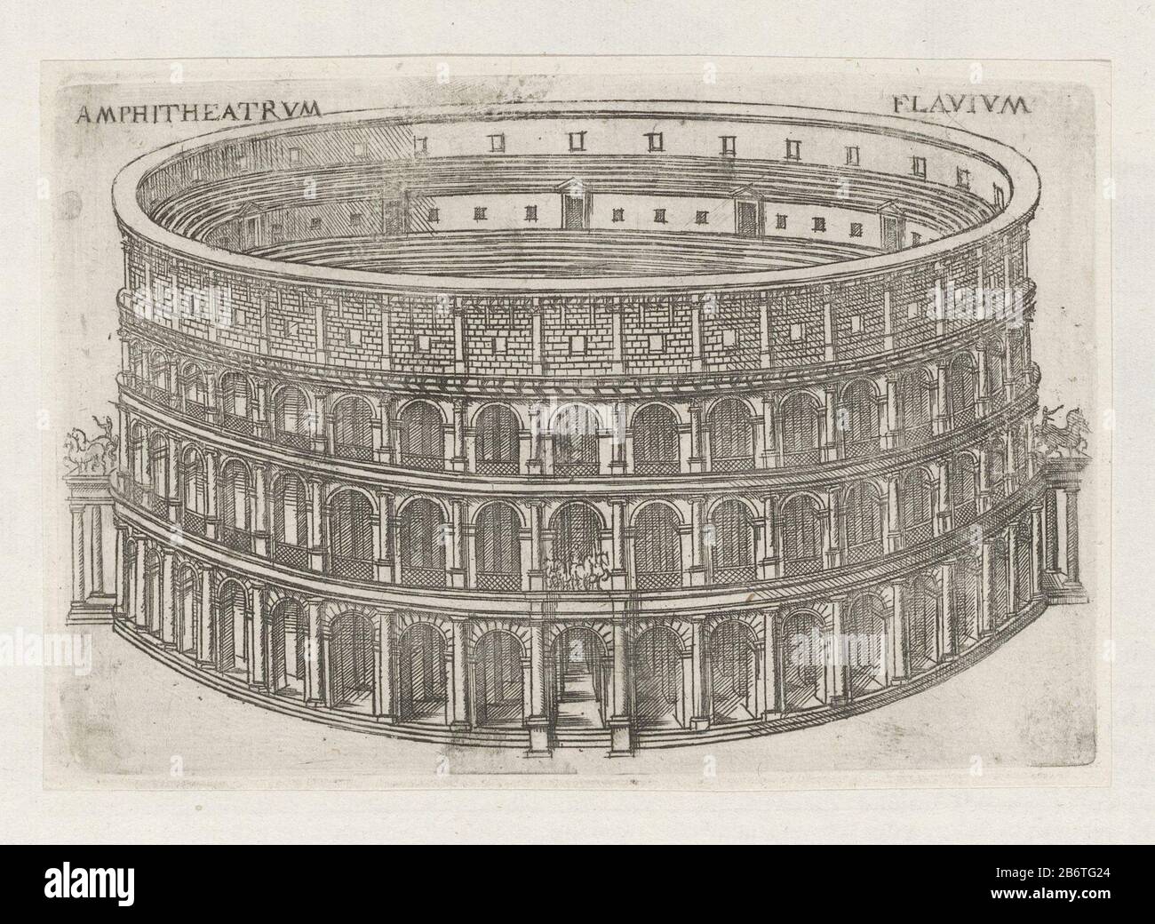 Het Colosseum te Rome Amphitheatrum Flavium (titel op Object) Livre des edifices antiquariato romains (seriettel) Magesyn der Italiaense gebouwen (seriettel) la stampa fa parte di un album. Produttore : stampatore Jacques Androuetdrukker Denis Duval Dedicato a: James of Savoy NemoursPlaats produzione: Printmaker: Francia Editore: Parigi Dedicato a: Francia Data: 1584 caratteristiche Fisiche: Incisione bloccato su foglio di album materiale: Tecnica di carta: Incisione dimensioni: Bordo della piastra : H 112 mm × W 167 mml'immagine ToelichtingDeze fa parte di una serie di 98 stampe stampate su 48 fogli. Le foglie sono tagliate, Foto Stock