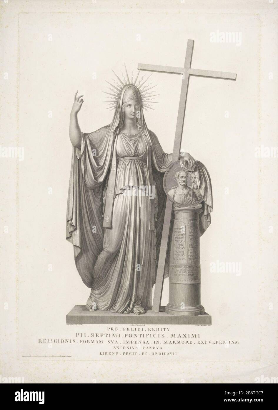 Het Katholieke Geloof scultura della personificazione Della Fede cattolica da parte dello scultore italiano Antonio Canova. Produttore : stampatore: Domenico Marchetti (indicato sull'oggetto) a disegno di: Luigi Durantini (indicato sull'oggetto) a immagine di: Antonio Canova (indicato sull'oggetto) Luogo di produzione: Italia Data: 1790 - 1844 caratteristiche Fisiche: Engra materiale: Carta Tecnica: Engra (processo di stampa) dimensioni: Bordo lastra: H 713 mm × W 495 mm Oggetto: Scultura, riproduzione di un pezzo di scultura Foto Stock