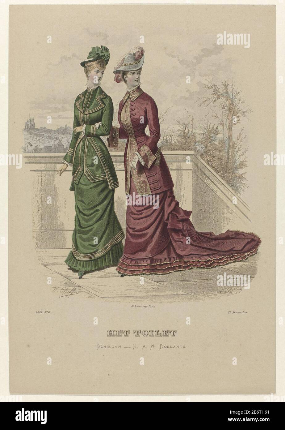 Het toilet, 15 dicembre 1878, n. 6 stampare la rivista di moda The toilet (1877 -?) Creatore di fabbricazione:. Cheffer (edificio elencato), disegnato da Guido Gonin (edificio elencato) Editore: Hendrik Adriaan Marius Roelants (edificio elencato) stampante: Falconer (proprietà elencata) Luogo di produzione: Editore: Schiedam editore: Parigi Data: 1878 Caratteristiche Fisiche: Engra, materiale colorato a mano: Carta Tecnica: Colore della mano / engra (processo di stampa) dimensioni: Foglio: H 363 mm × W 262 mm Soggetto : piatti moda abito, abito (+ abiti da donna) Quando: 1878 - 1878 Foto Stock