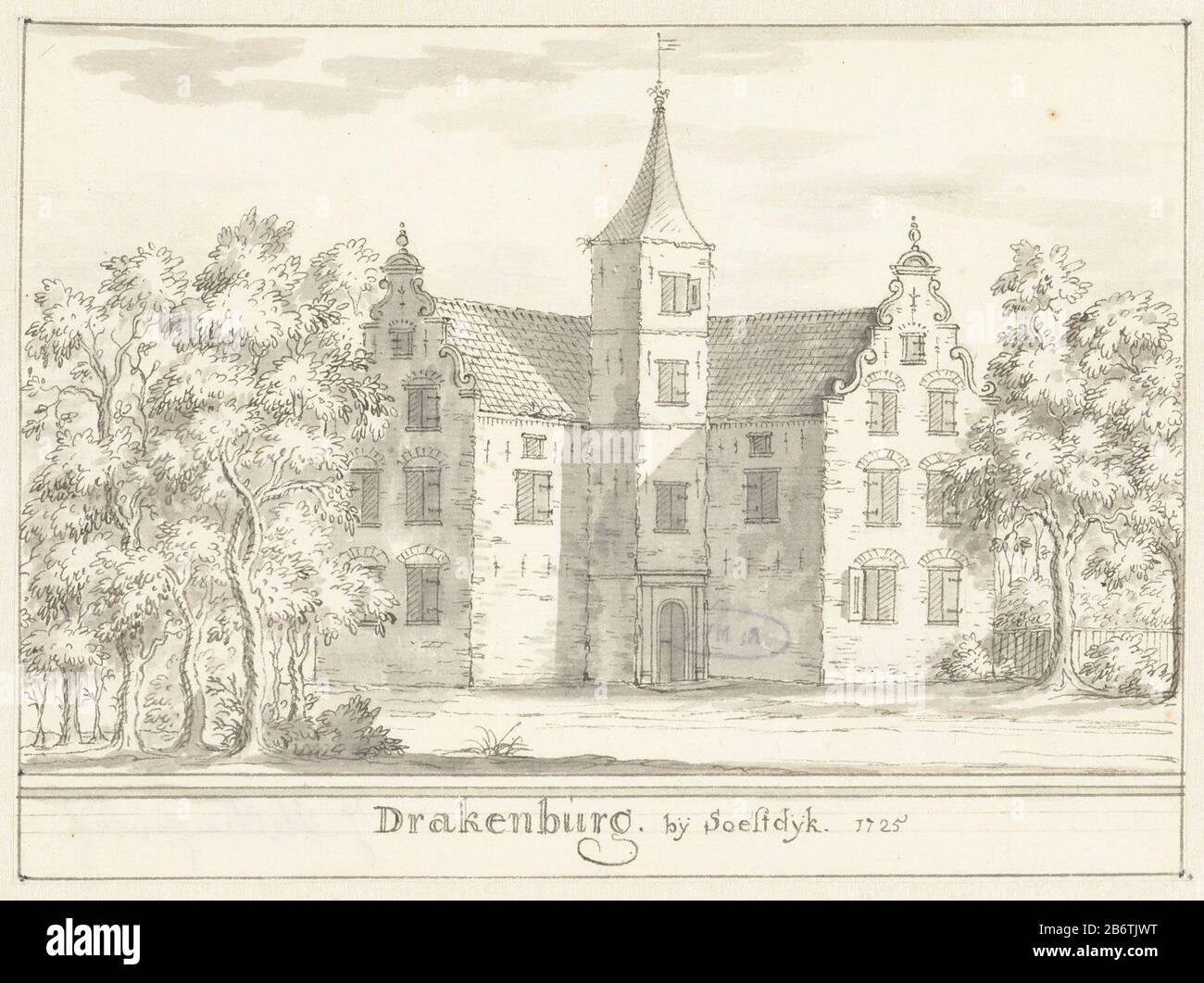 Het kasteel Drakenburg bij Soestdijk il castello Drakenburg a Soestdijk Property Type: Drawing Object number: RP-T-1899-A 4092 Iscrizioni / marchi: Iscrizione qui sotto: 'Rakenburg a Soestdijk 1725 (Dove: Più probabile: Drakenburg in Eemnes (vd Aa) ) Manufacture Vervaardiger: Jacobus Stellingff - 1736 Data: 1736 Penna o pennello in grigio materiale: Carta inchiostro Tecnica: Penna / pennello dimensioni: H 122 mm × W 176 mm Oggetto: Nomi o edifici storici, siti, strade, e così via (con NOME) nomi di città e villaggi (con NOME) castello alloggio rurale, ad esempio Foto Stock