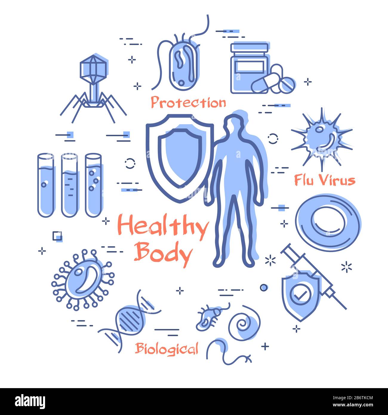 Concetto vettoriale di batteri e virus - icona del corpo di healthy Illustrazione Vettoriale