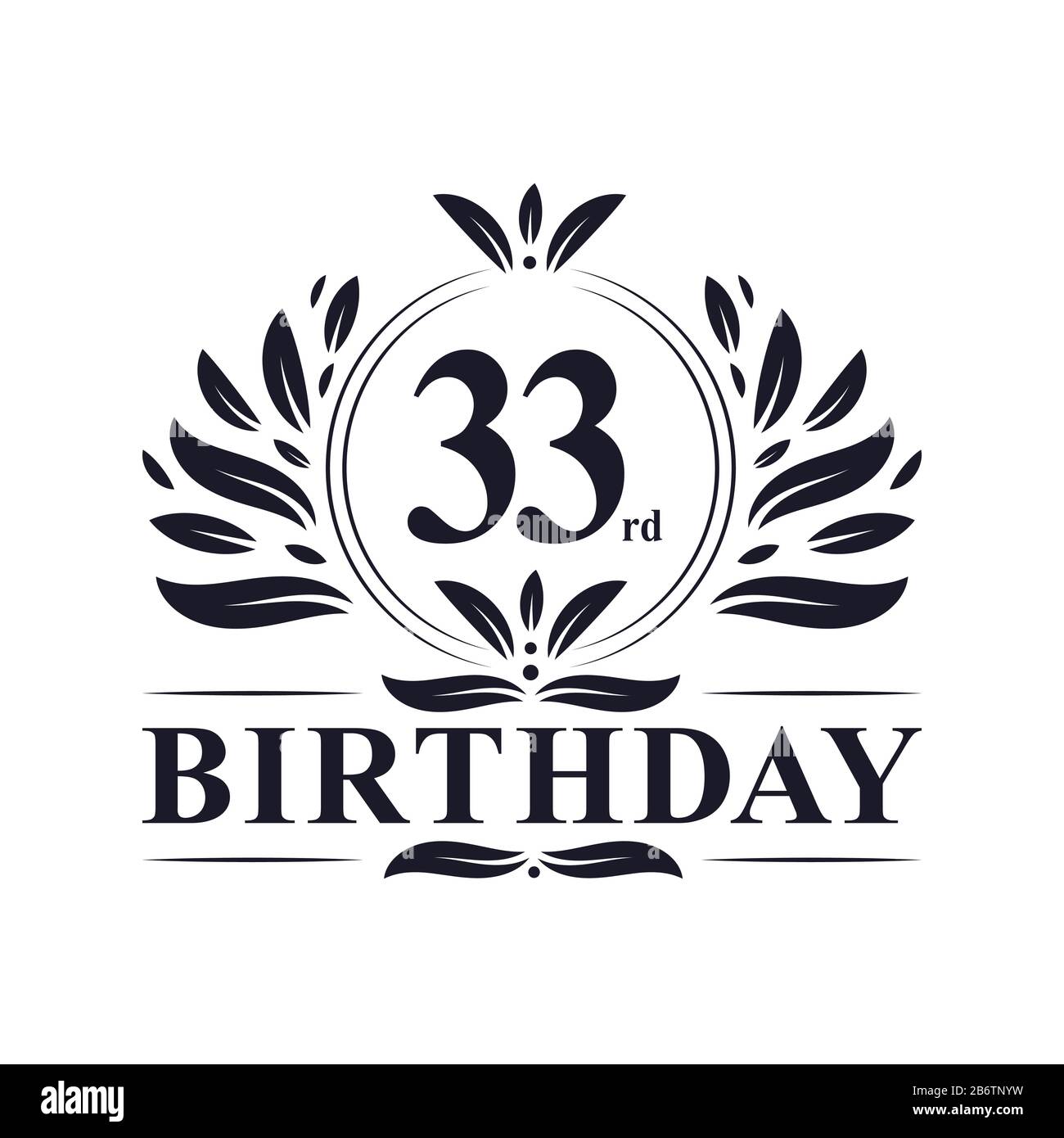 33rd compleanno celebrazione, lusso 33 anni compleanno logo design. Illustrazione Vettoriale