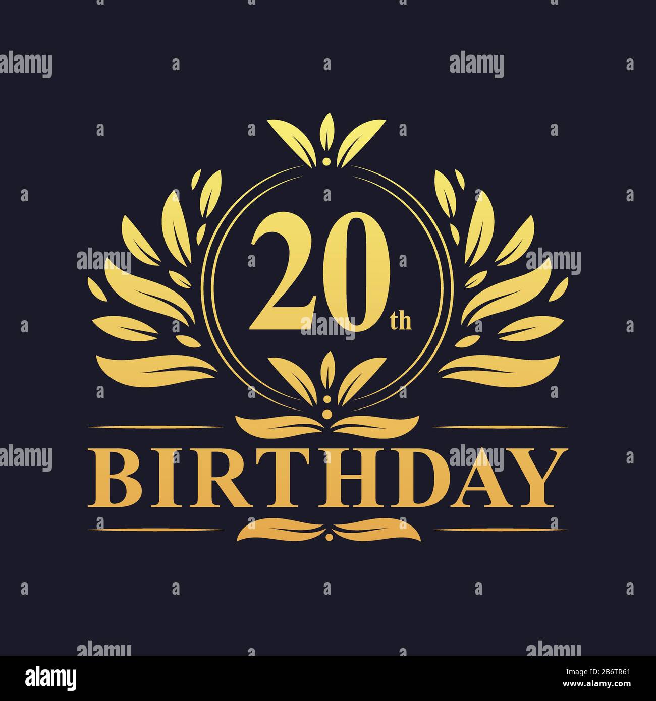 20th Birthday Design, lussuoso colore dorato 20 anni compleanno celebrazione. Illustrazione Vettoriale