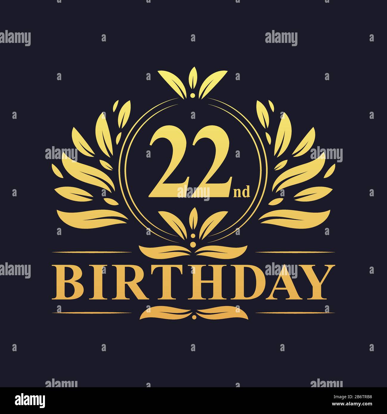 22nd Birthday Design, lussuoso colore dorato 22 anni compleanno celebrazione. Illustrazione Vettoriale