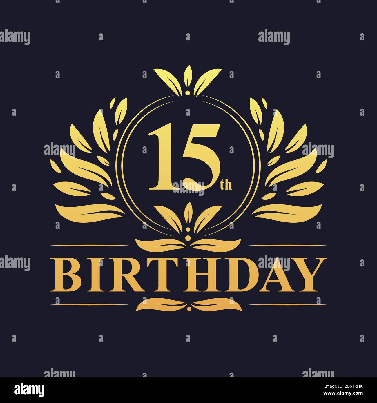 15th Birthday Design, lussuoso colore dorato 15 anni compleanno celebrazione. Illustrazione Vettoriale