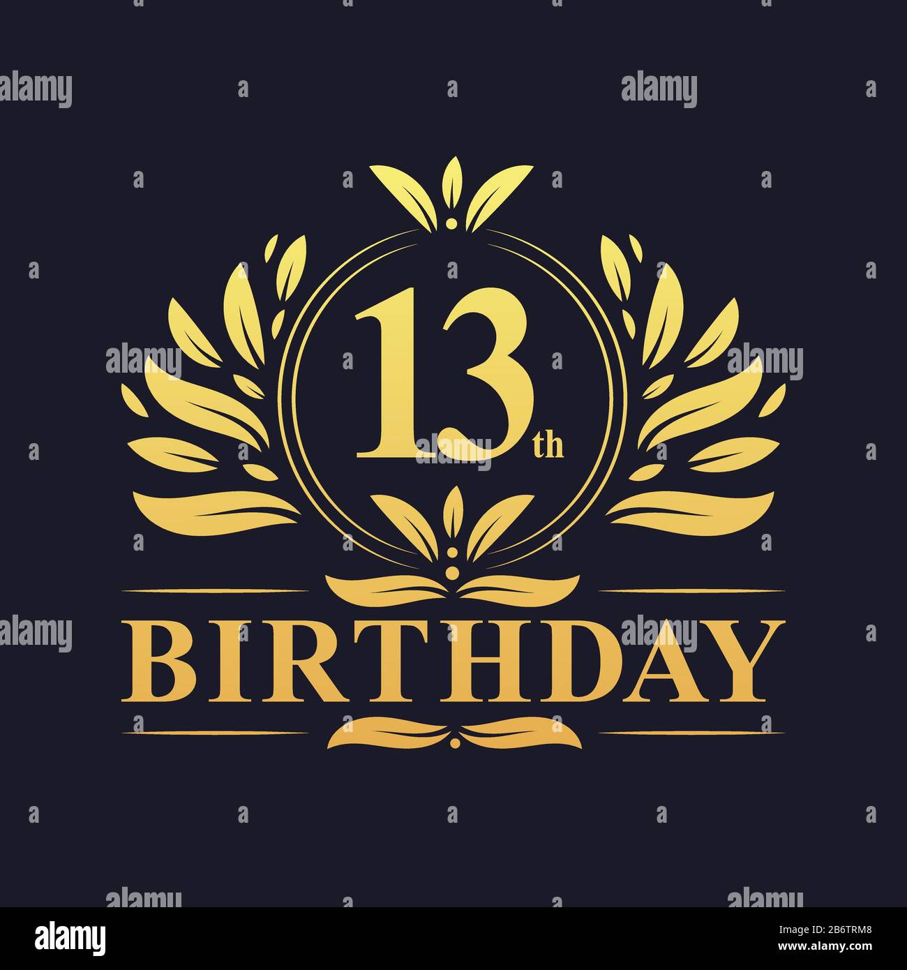 13th compleanno Design, lussuoso colore dorato 13 anni compleanno celebrazione. Illustrazione Vettoriale
