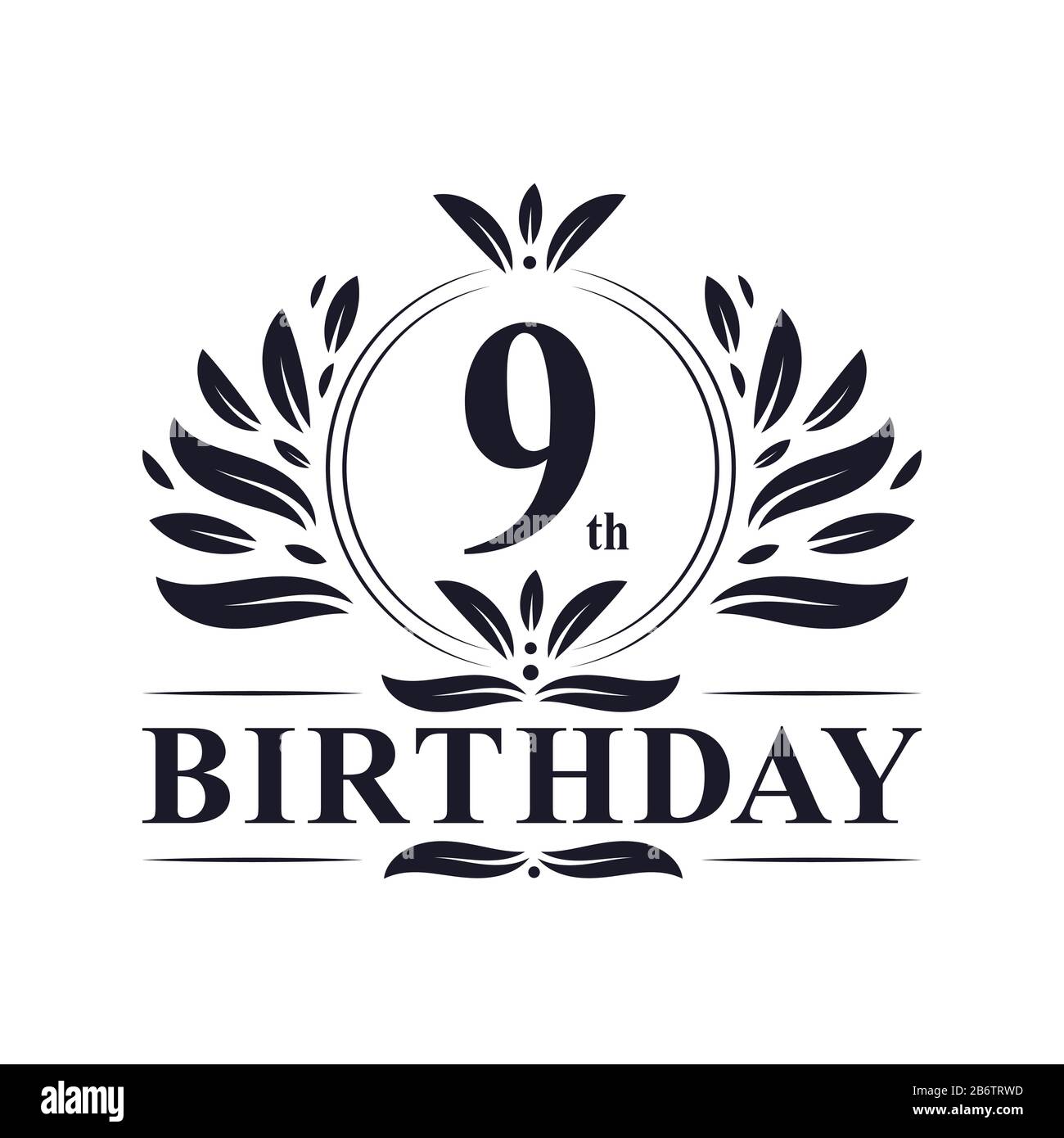 9 anni logo compleanno, festa di lusso 9 compleanno design. Illustrazione Vettoriale