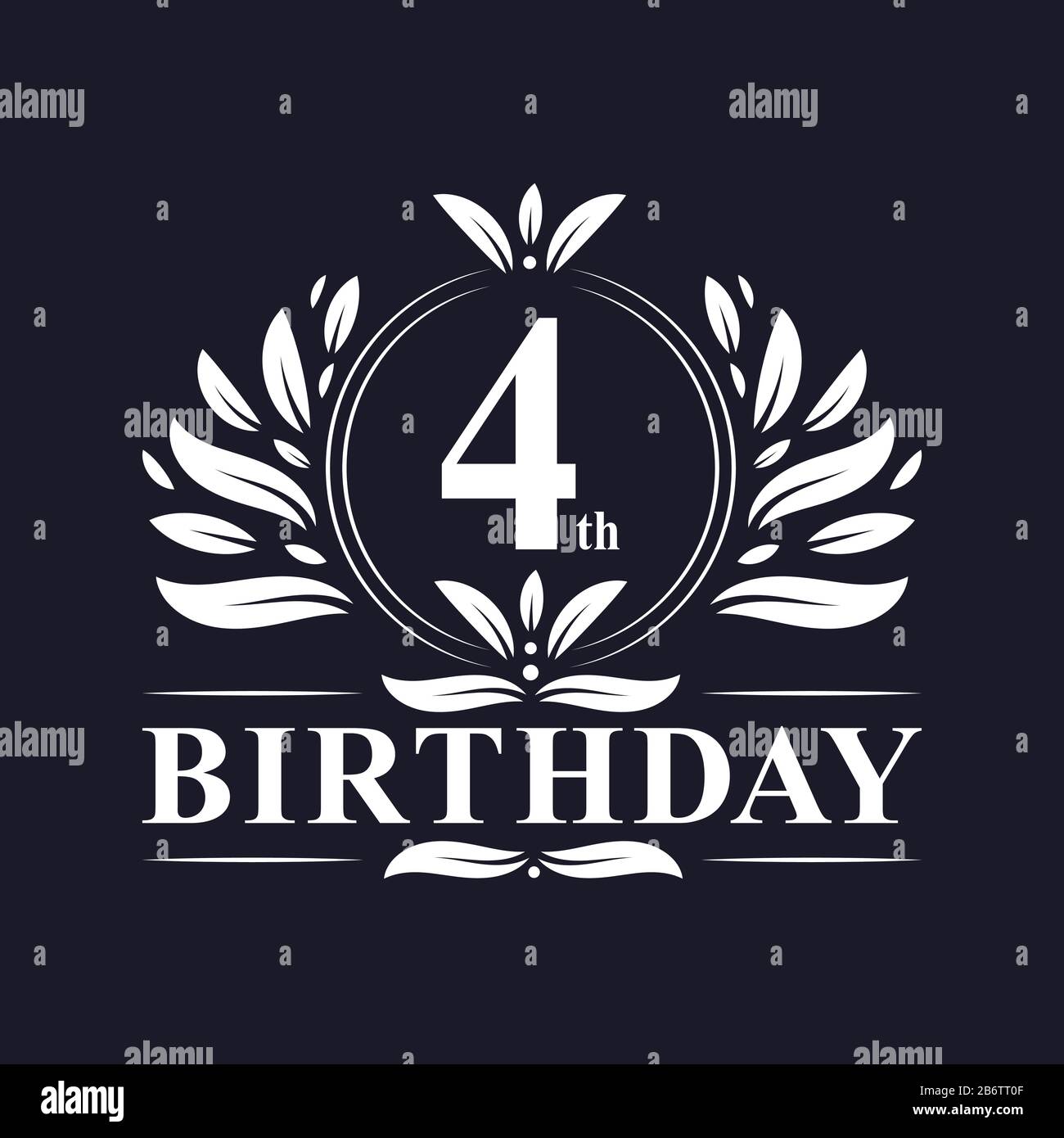 4 anni logo compleanno, festa di lusso 4 ° compleanno design. Illustrazione Vettoriale