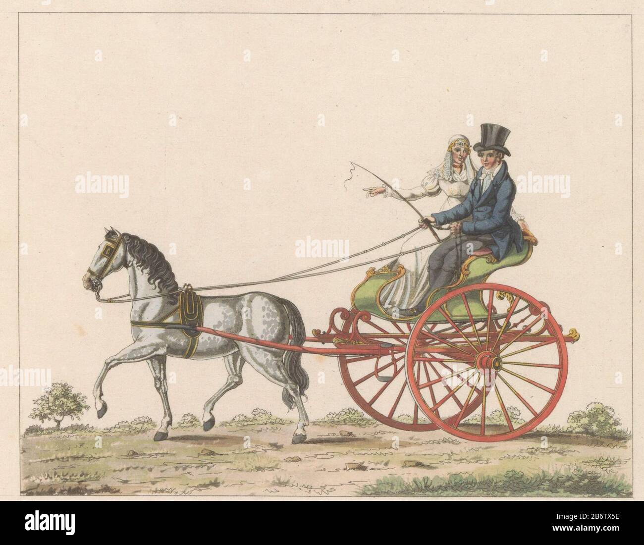 Hollandse sjees, ca 1825 Een Hollandsche chais une chaise roulante en usage en hollande et connu sous le nom de chais ou chees (titel op Object) un concerto olandese, un giro leggero due Che: Len tirato da un cavallo, intorno al 1825. Parte di una lamiera di circa 1824-1825 74 (non numerata) lastre delle principali opinioni topografiche e abitudini e costumi diversi nel Regno Unito dei Paesi Bassi. Fabbricazione Vervaardiger: Print maker: Roelof van der Meulen Editore: Evert Maaskamp (indicato sull'oggetto) Fabbricazione Del Luogo: Print maker: The Netherlands Editore: Amsterdam Data: 1824 - 1830 fisica Foto Stock