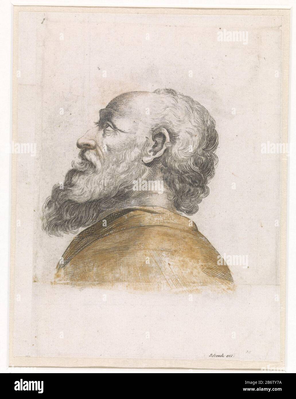 Hoofd van een man met baard en profile naar links Capo di un uomo con barba nel profilo a sinistra tipo di oggetto: Immagine numero articolo: RP-P-OB-67.302 fabbricante : printmaker: Anonymous editor: Peter Schenk (i) (elenco edifici) ispirazione: Johan Teyler (possible ) Luogo produzione: Print maker: The Netherlands Editore: Amsterdam Data: 1670 - 1711 caratteristiche Fisiche: Auto a mano colorata in marrone materiale: Carta Tecnica: Engra (processo di stampa) / misure a mano: Foglio: H 178 mm × W 137 mm Oggetto: Barba Foto Stock