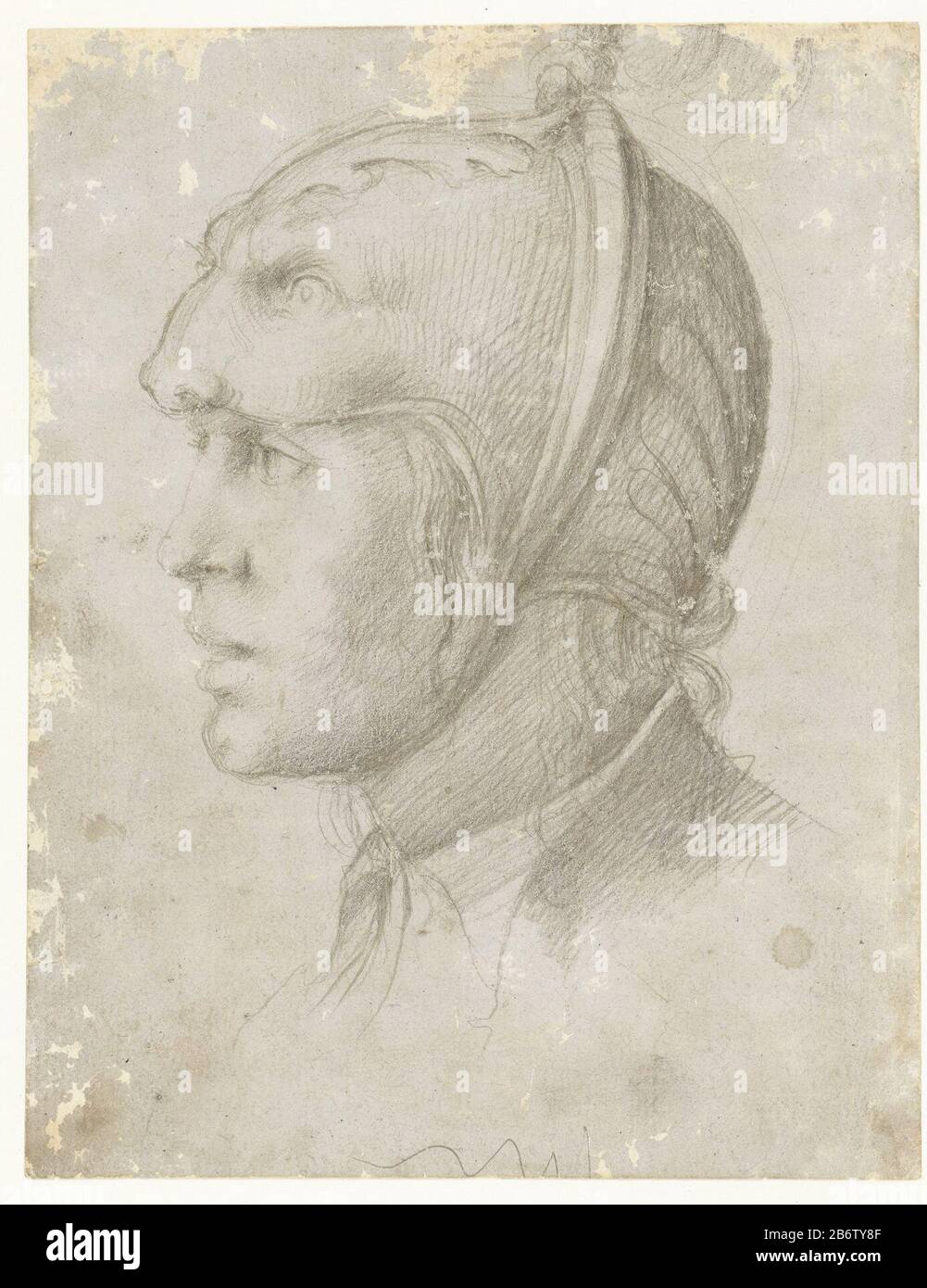Hoofd van een man met Helm Head of a man with Helmet Object type: Drawing Object number: RP-T 1948-417Catalogusreferentie: Boon 555 fabbricante : artista: Anonymous Place produzione: Paesi Bassi Data: 1530 - 1540 caratteristiche Fisiche: Penna d'argento su carta grigia materiale: Carta preparata perno d'argento dimensioni : H 156 mm × L 122 mm Foto Stock