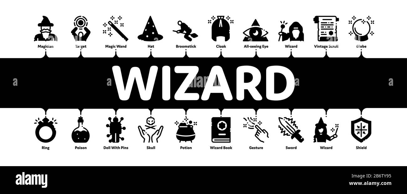 Wizard Magic Minimal Infografica Banner Vector Illustrazione Vettoriale