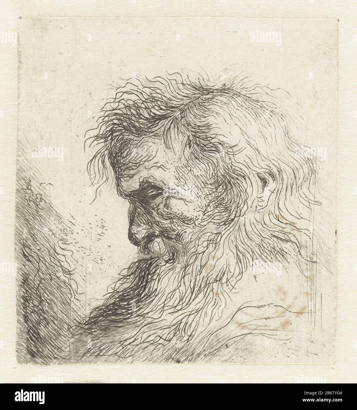 Hoofd van een oude man met baard Head of an Old Man with Beard tipo di oggetto: Picture numero articolo: RP-P-OB-12.600Catalogusreferentie: Hollstein Dutch 82Bartsch 40 Rembrandt Nota: School Labelling / marchio: Collector's mark, vero Lower left, timbrato: Lugt 240 Produttore : printmaker Jan Lievens to own design: Jan Lievens Data: 1625 - 1674 caratteristiche Fisiche: Materiale di attacco: Carta Tecnica: Dimensioni attacco: Foglio: H 80 mm × W 75 mm Oggetto: Vecchio uomo Foto Stock