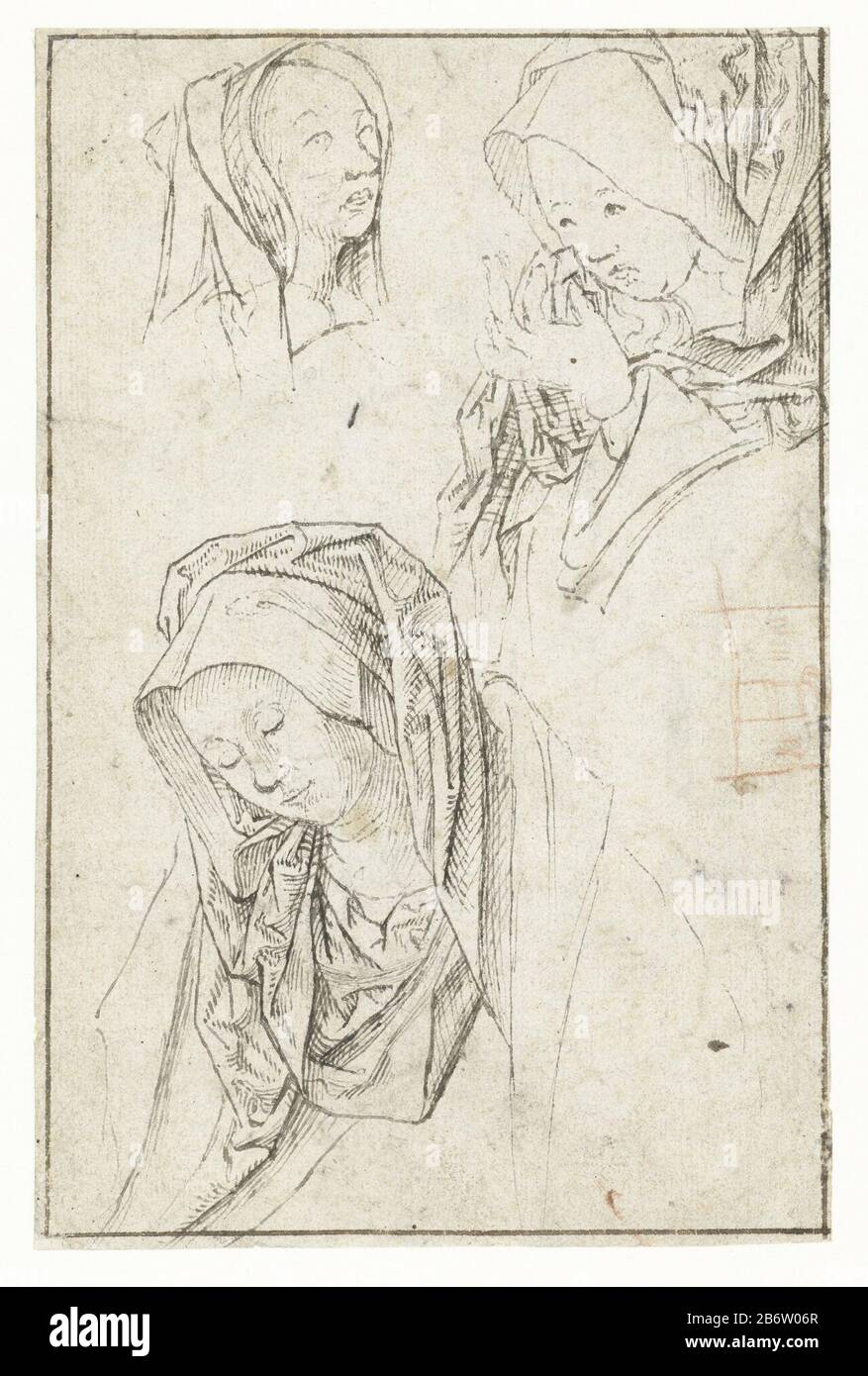 Hoofden van drie treurende vrouwen Heads of Three lurning woman tipo oggetto: Disegno numero Oggetto: RP-T-1948-389 (R) fabbricazione Vervaardiger: Disegnatore: Jacob Cornelisz. Di Oostsanen datazione: 1480 - 1533 caratteristiche Fisiche: Penna in materiale nero: Carta inchiostro Tecnica: Penna dimensioni: H 172 mm × W 113 mm Oggetto: Velo Foto Stock
