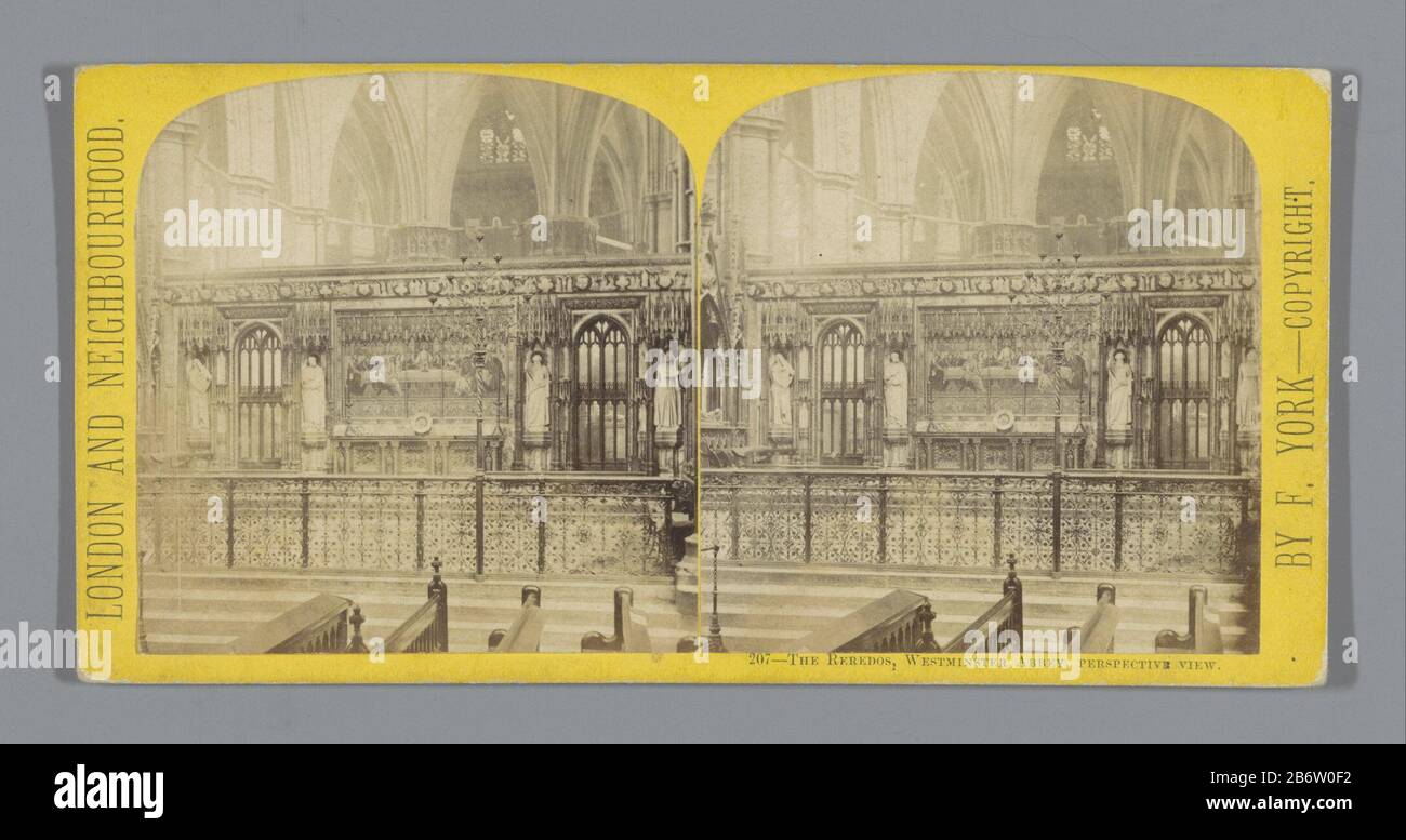 Hoogaltaar van Westminster Abbey a Londen The Reredos, Westminster Abbey, Perspective view (titel op Object) London and Neighborhood (seriettel op Object) High Altare of Westminster Abbey a LondenThe reredos, Westminster Abbey, Perspective view (title Object) London and Neighborhood (Series title Object) Property Type: Stereo picture Item number: RP-F F04896 Iscrizioni / marchi: Number, recto printed '207' Produttore : fotografo: Frederick York (Proprietà quotata) Luogo di produzione: Westminster Abbey Data: CA. 1860 - ca. 1880 caratteristiche Fisiche: Materiali di stampa albumen: Carta di cartone Foto Stock