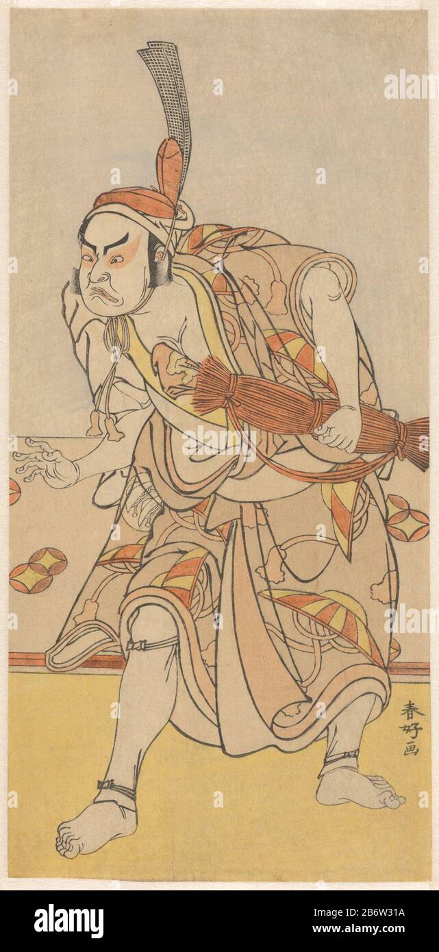 Hoveling ha incontrato strooien Mat Kabuki acteur Nakajima Miho-emon II Vermom als che si è stufato. Onder zijn ARM draagt hij een stroooien mat, Foto Stock