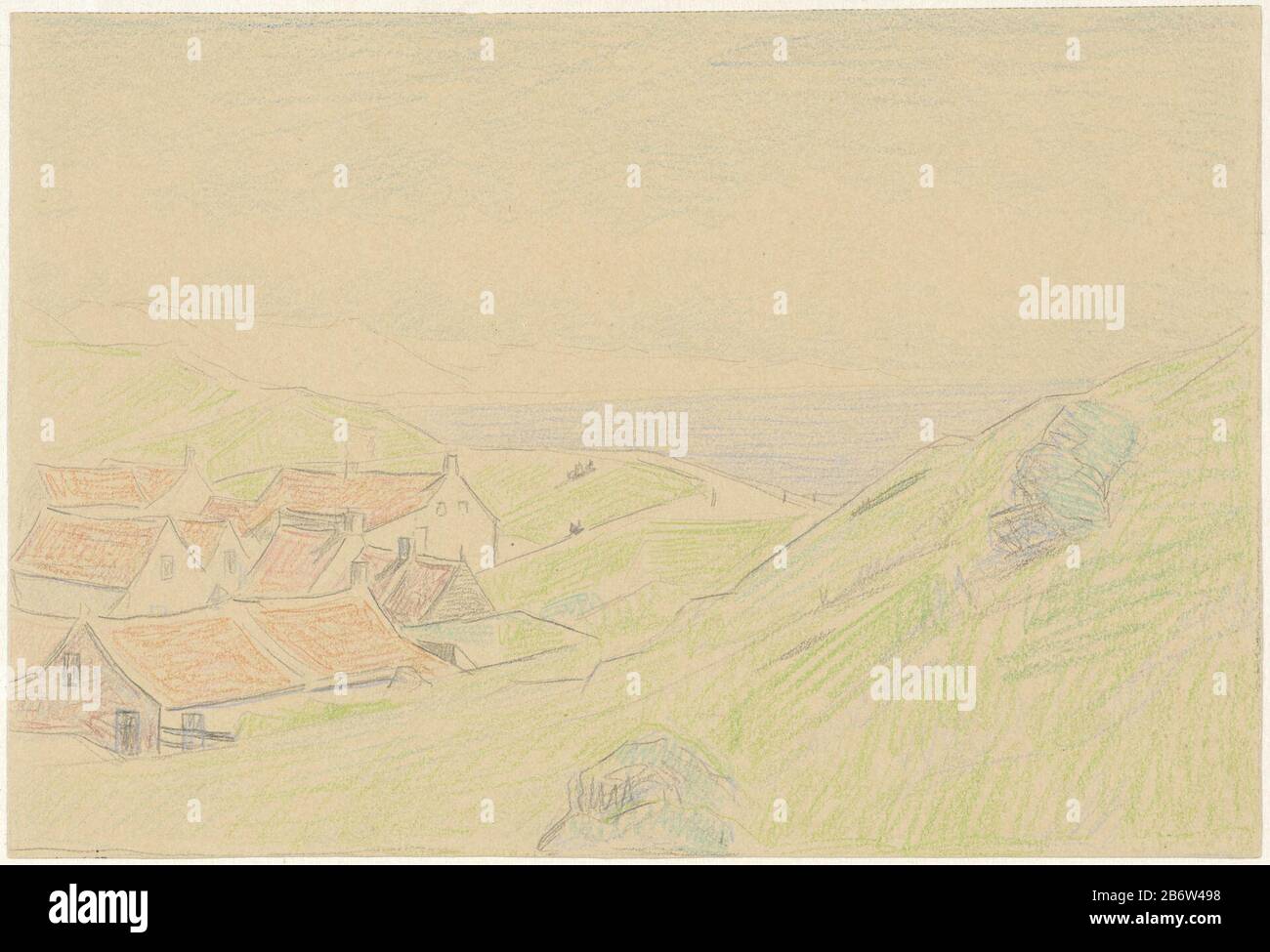 Huisjes te Zoutelande, met uitzicht op duinen en zee cabin Zoutelande, overlooking Dunes and zee Object Type : Drawing Object number: RP-T 1970-13 fabbricante : artista: Ferdinand Hart Nibbrig datazione: 1876 - 1915 caratteristiche Fisiche: Colore matita materiale: Carta matita dimensioni: H 222 mm × b mm Oggetto 326: Dune (mare non visibile); nelle dune o fattoria solitaria in ames paesaggio di città e villaggi (CON NOME) Dove: Saline Land Foto Stock