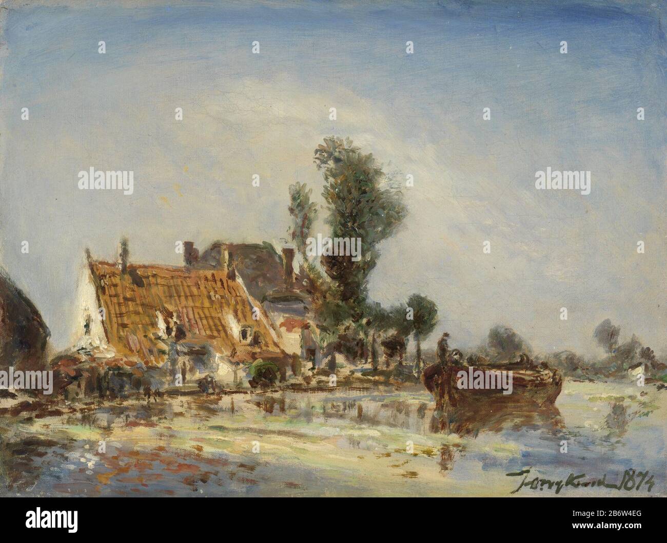 Huizen aan een vaart bij Crooswijk, SK-A-3317 Case su un canale a Crooswijk. Collegamenti al canale sono poche case Boij alberi, acqua vela uno schuit. Produttore : pittore Johan Barthold Jongkind (edificio storico) Datato: 1874 caratteristiche Fisiche: Olio su tela materiale: Tela olio dimensioni: Supporto: H 25,1 cm. B × 33,3 cm. D × 2,3 cm. (Inclusa protezione posteriore.) dimensioni esterne: 4,0 cm d. (Vettore compreso SK-L-1364.) Oggetto: Corso d'acqua (+ paesaggio con cifre, personale) Dove: Crooswijk Foto Stock