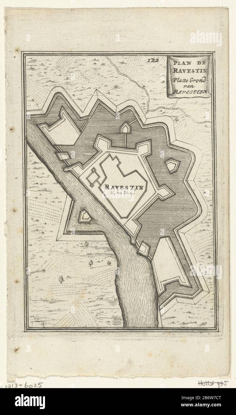 Illustratie voor 'en Arbeid van Mars' van Allain Manesson Mallet pianta di una fortezza su un fiume (Ravenstein). Nell'angolo in alto a destra, il numero 122 (= il numero della pagina nel libro Dove: È posizionato davanti all'illustrazione) . Produttore : stampatore: Romeyn The Hooghe A proprio disegno: Romeyn The Hooghe Luogo fabbricazione: Amsterdam Data: 1672 caratteristiche Fisiche: Incisione ed engra materiale : carta Tecnica: Incisione / engra (processo di stampa) Misure: Foglio: H 184 mm × W 111 mmToelichIlltingustratie per: Allain Manesson Mallet, 'il lavoro di marzo' (3 parti, Amsterdam Foto Stock