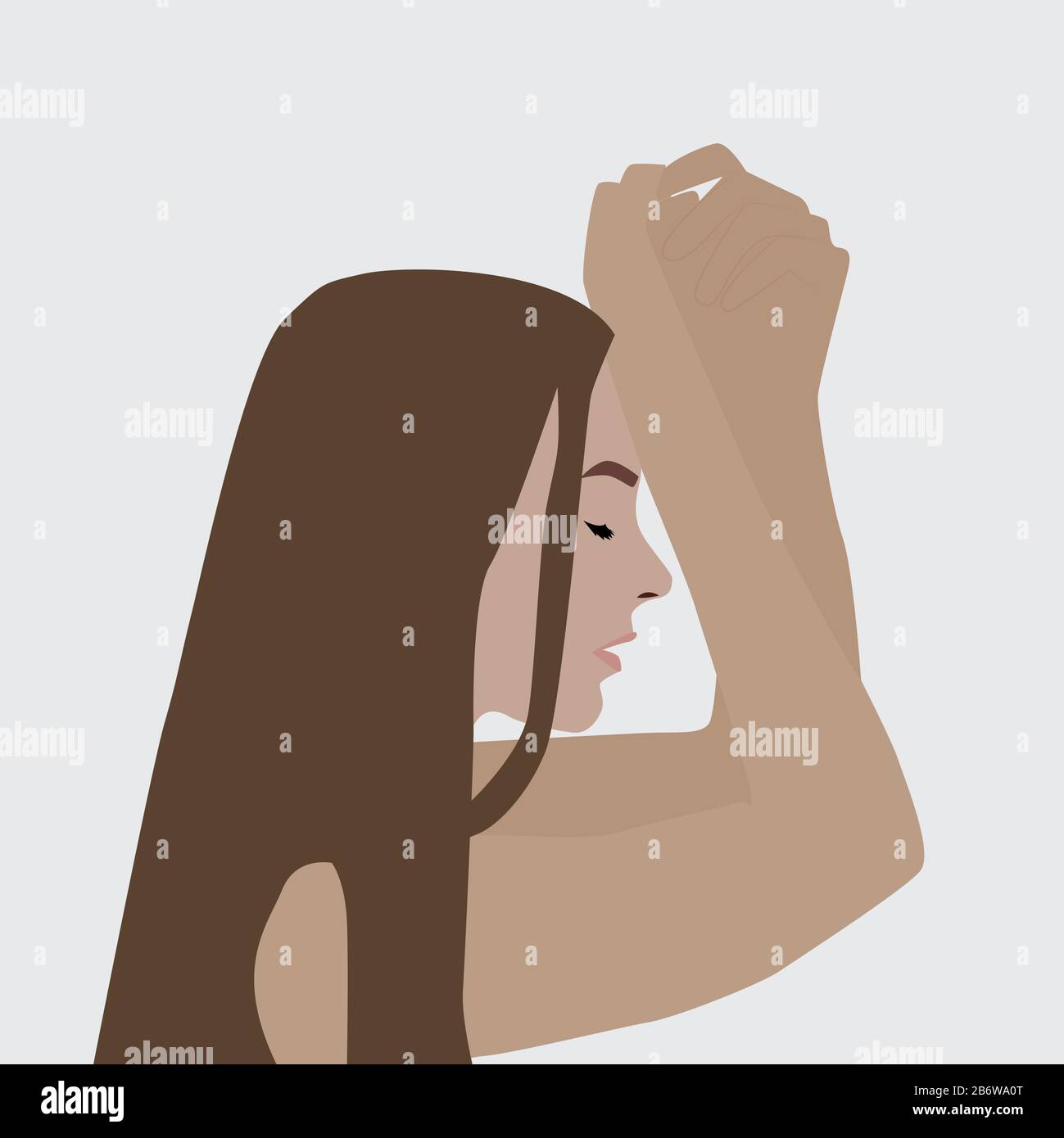 Ragazza con le mani sulla testa, illustrazione, vettore su sfondo bianco. Illustrazione Vettoriale