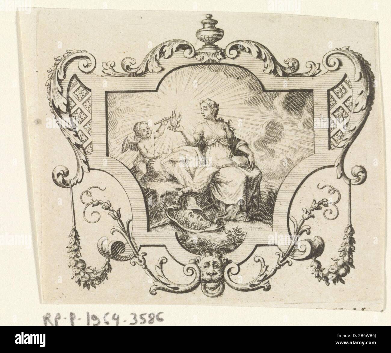 Inspiratie in un contesto personifica l'ispirazione. Sta leggendo. Un putto si attacca con una fiamma di candela che sulla sua palma brandt. Produttore : stampatore Jan Goeree a design: Jan Goeree Editore: Andries van Damme Luogo fabbricazione: Amsterdam Data: 1680 - 1731 caratteristiche Fisiche: Materiale per auto: Tecnica della carta: Engra (processo di stampa) dimensioni: Foglio: B 92 mm × h 76 mm Oggetto: Ispirazione; 'Ispiratione '(Ripa) cupidi' Amores ',' amoretti '' putti'flame Foto Stock