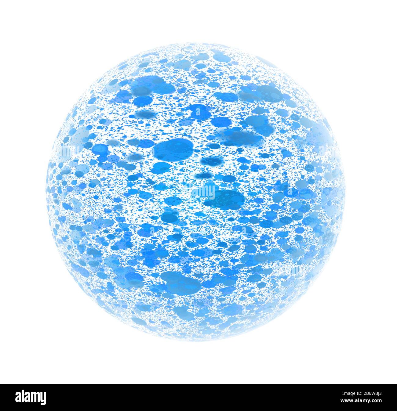 Particelle Blu Che Scorrono All'Interno Di Una Sfera Isolata Su Sfondo Bianco Foto Stock