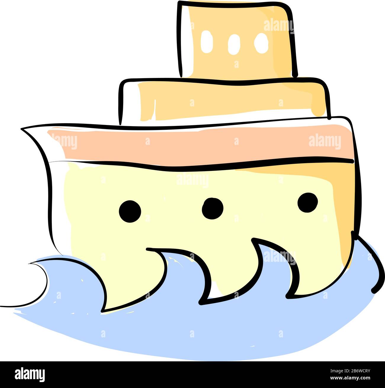 Piccola barca sul mare, illustrazione, vettore su sfondo bianco. Illustrazione Vettoriale