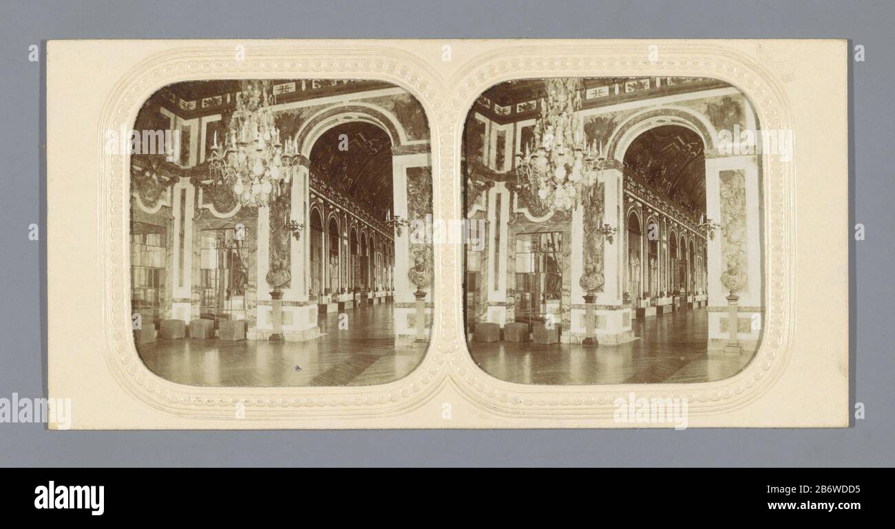 Interno del Salon de la Guerre nel palazzo di Versailles, Galerie de la Guerre (oggetto del titolo) Residences Impériales. Versailles (series title object) Property Type: Stereo photo (Tissue) Item number: RP-F F09320 Iscrizioni / marchi: Iscrizione verso, stuck 'f1'opschrift on envelope, manoscritto 'f1.- Galerie de la guere' Produttore : fotografo : Florent Grau (attribute to) Place manufacture: Versailles Data: 1858 caratteristiche Fisiche: Pressione dell'albumina, montato su carta trasparente colorata a mano; Tra cartone goffrato materiale: Carta fotografica, cartone carta Tecnica: Al Foto Stock