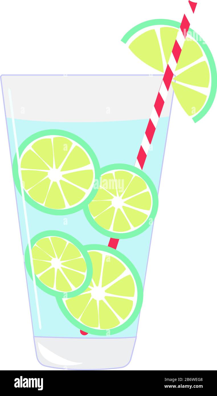 Succo di lime con paglia, illustrazione, vettore su sfondo bianco. Illustrazione Vettoriale