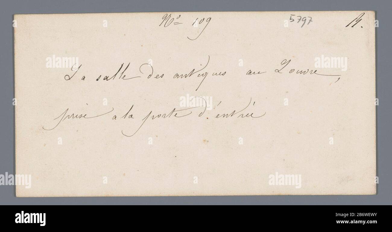 Interno di una sala museo al Musée du Louvre di Parigi Tipo Di Proprietà: Stereo picture numero articolo: RP-F F05797 Iscrizioni / marchi: Iscrizione vero, scritto a mano: 'La salle des antiques au Louvre, premio a la porte d ' entrée'nummer, vero, scritto a mano, 'No. 109 14.' Produttore : fotografo: Anonymous location manufacture: Museum du Louvre Datato: CA. 1855 - ca. 1860 Materiale: Carta fotografica, cartone Tecnica: Albumina pressione dimensioni: Supporto secondario: H 86 mm × W 169 mm Oggetto: Mostra permanente, museo dove: Museo del Louvre Foto Stock