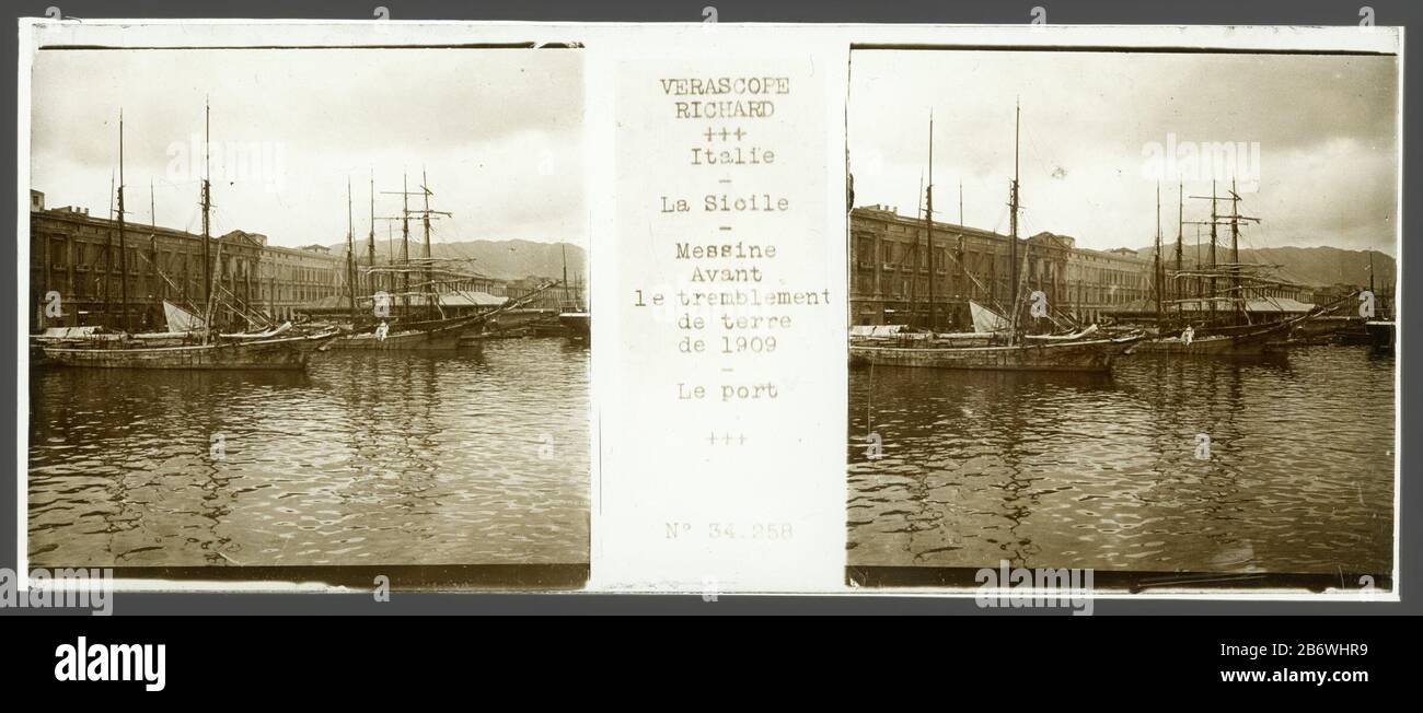 Italie - la Sicile - Messine Avant le tremblement de terre de 1909 - le port Italy - la Sicile - Messina Avant le Tremblement de terre 1909 - le port tipo di oggetto: Foto stereo numero articolo: RP-F-F17831-i Produttore : fotografo: Vera Scope Richard Datato: 1900 - 1909 caratteristiche Fisiche: Fotografia su cartone materiale: Cartone Tecnica: Fotografia dimensioni: Supporto secondario: H 75 mm × W 150 mm Foto Stock