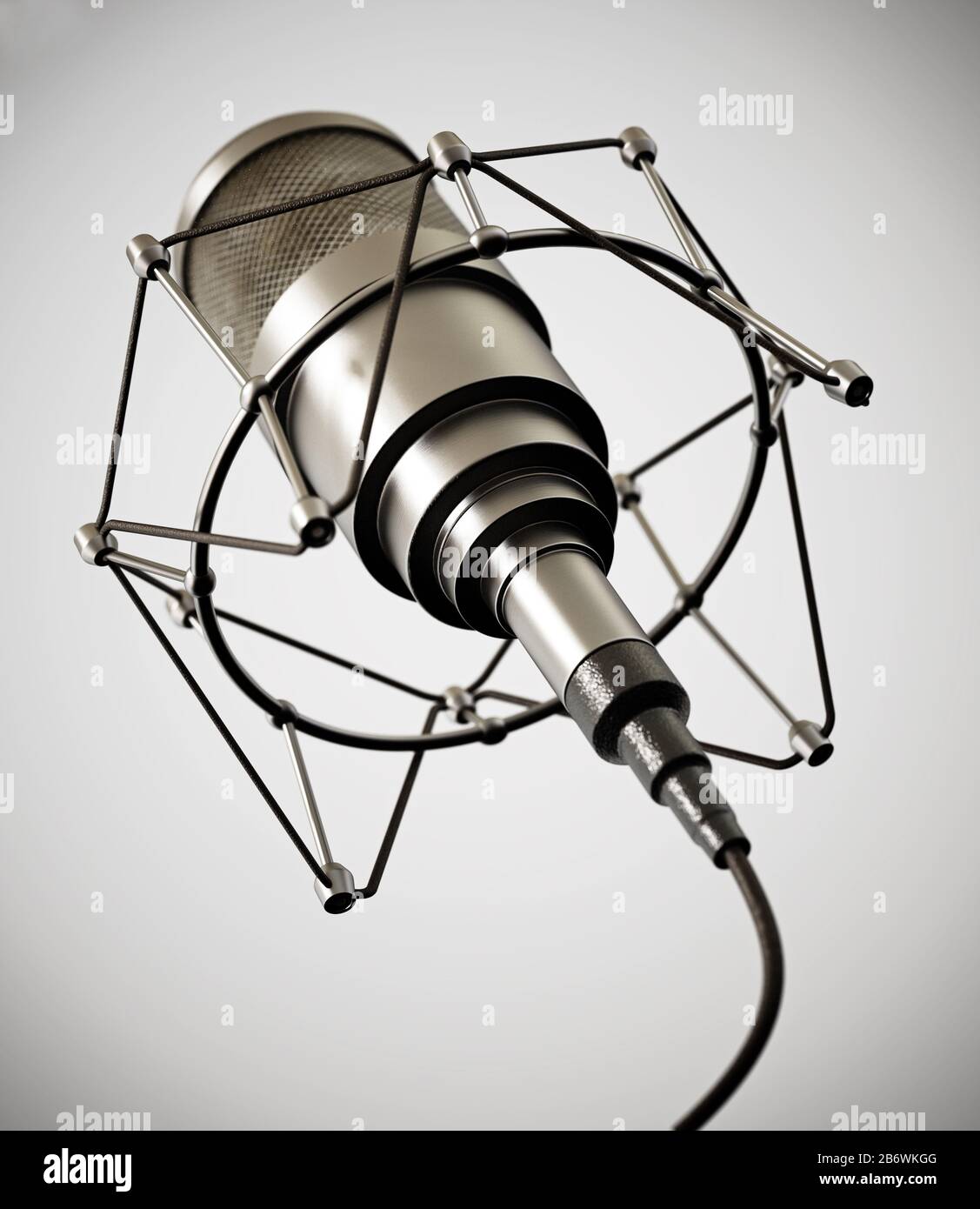 Microfono vintage isolato su sfondo bianco. Figura 3D. Foto Stock