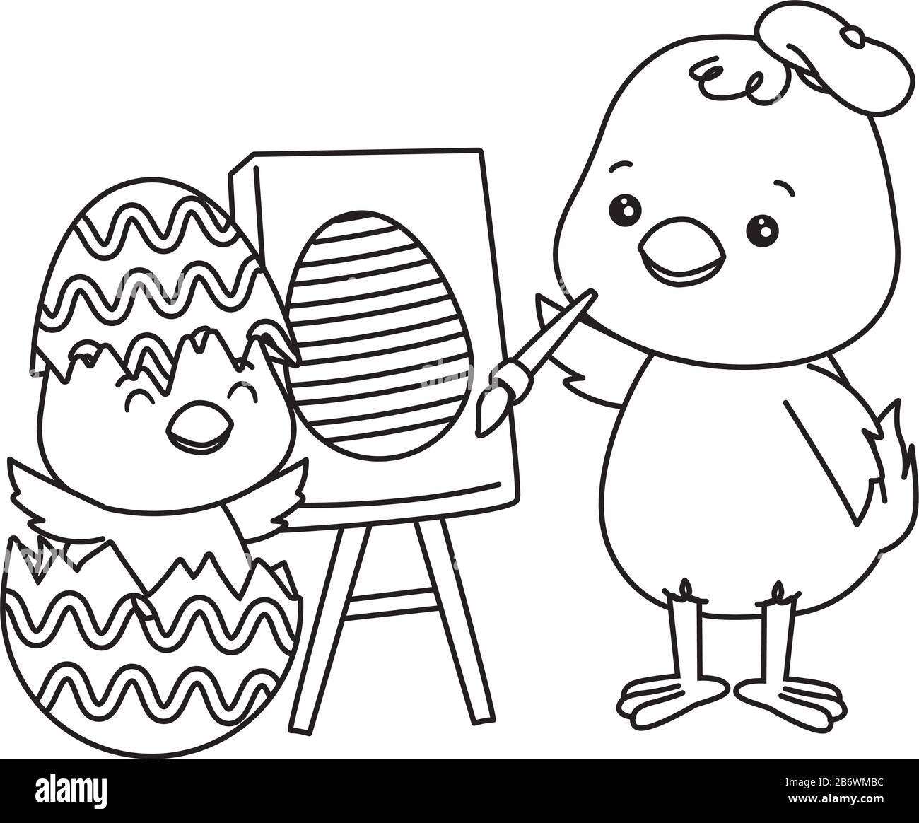 carino piccoli pulcini pittura uovo pasqua personaggi Illustrazione Vettoriale