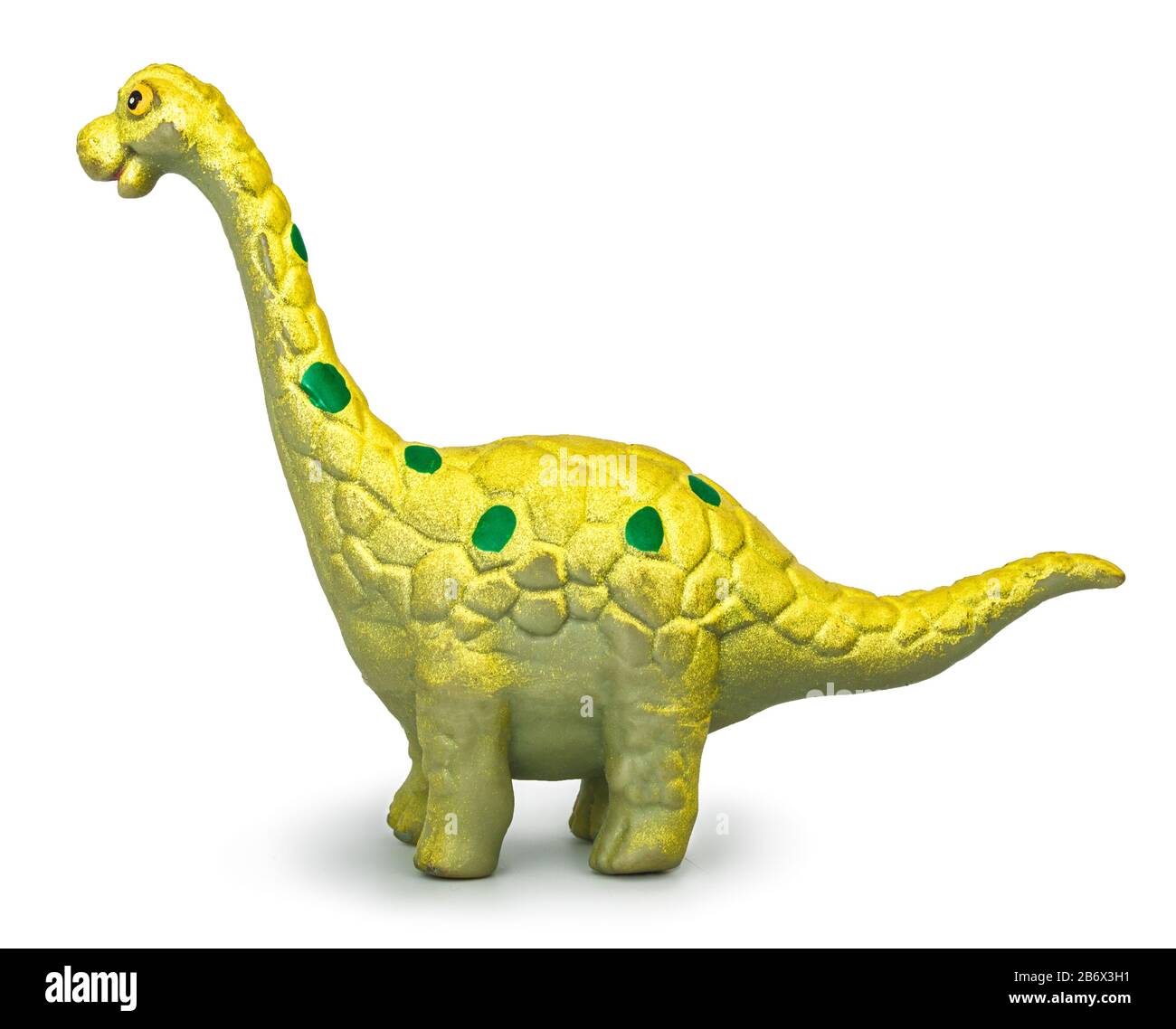 Brontosaurus giocattolo. Isolato su sfondo bianco con ombra naturale. Brontosaur plaything su bianco bg. Foto Stock